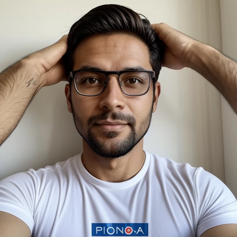 Selfie de um homem de 32 anos, branco, forte, e olhos castanhos logo with the name of FR International