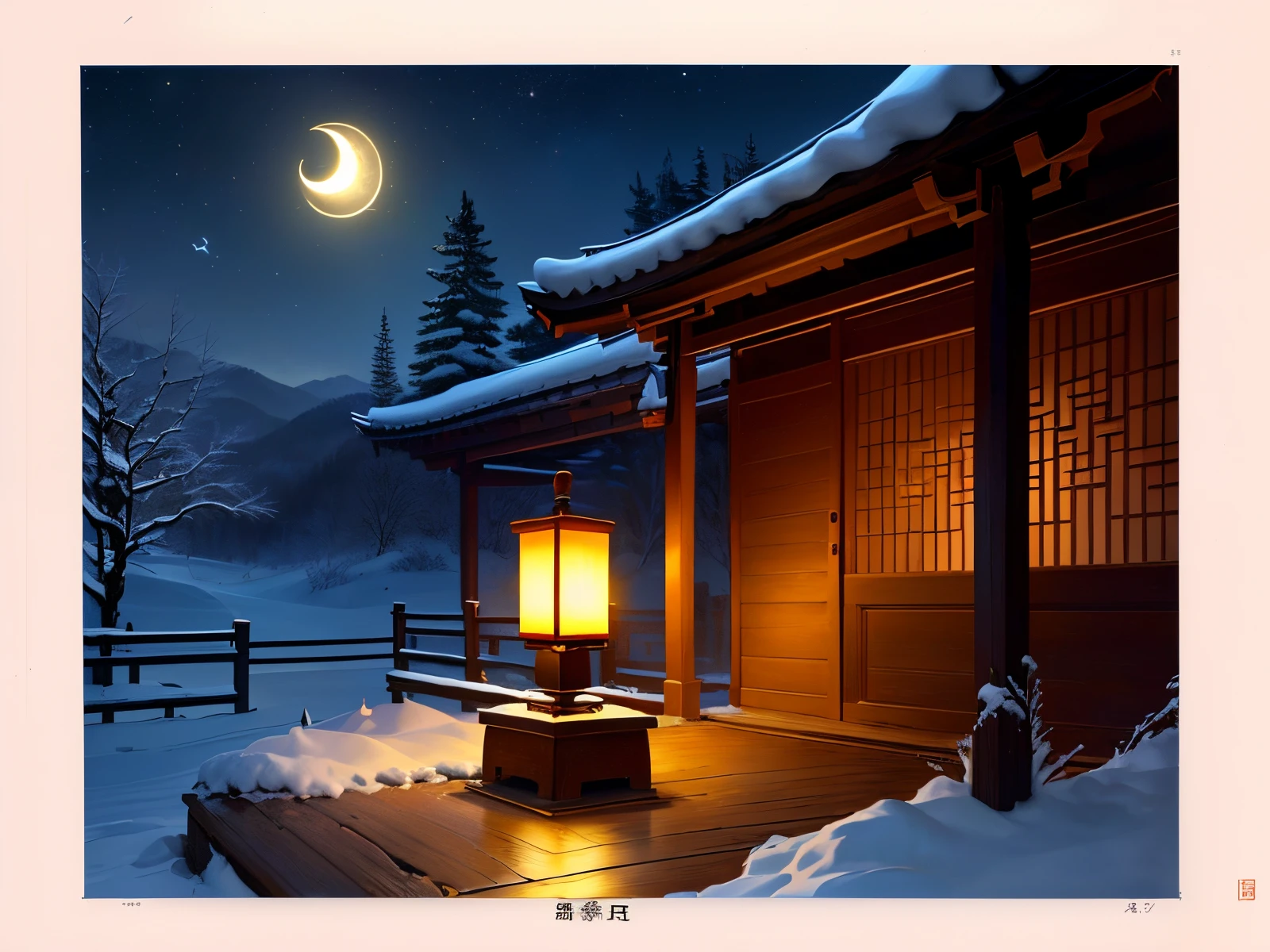 A little Zen lamp and a half moon,It's colder tonight than last night。