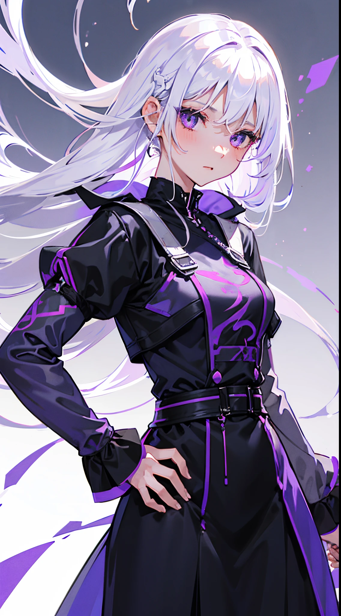 girl with,White hair,Purple eyes,Bright background