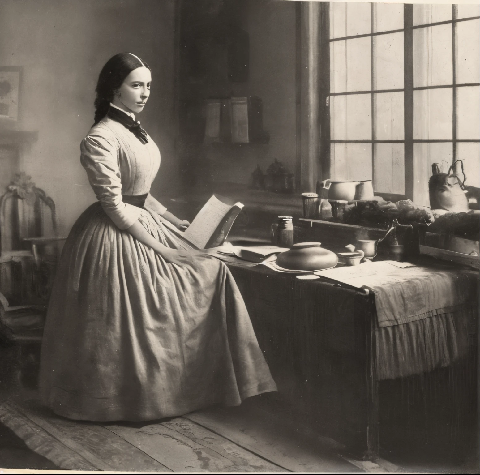 A woman working at home during the year 1845