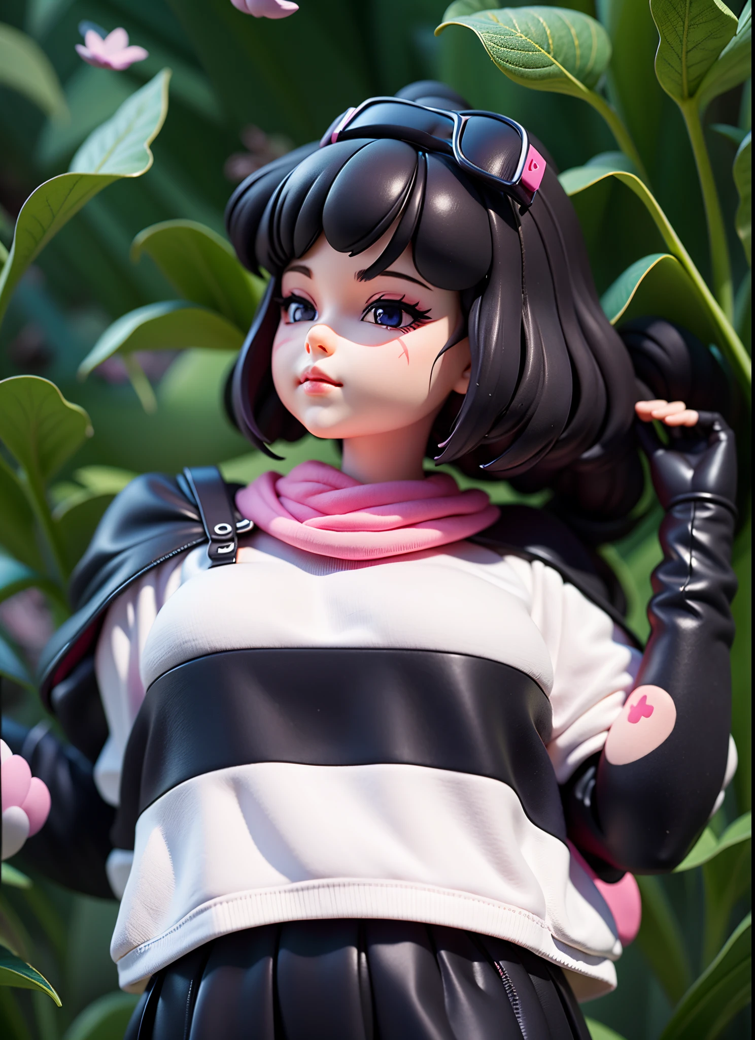 arafed woman with a black and white striped shirt and a pink lip,((young peoole)),chibi,blindbox, plastican00d,(best quality, 4k, 8k, highres, masterpiece:1.2), ultra-detailed, playful, cartoon, cute, 3d rendering,