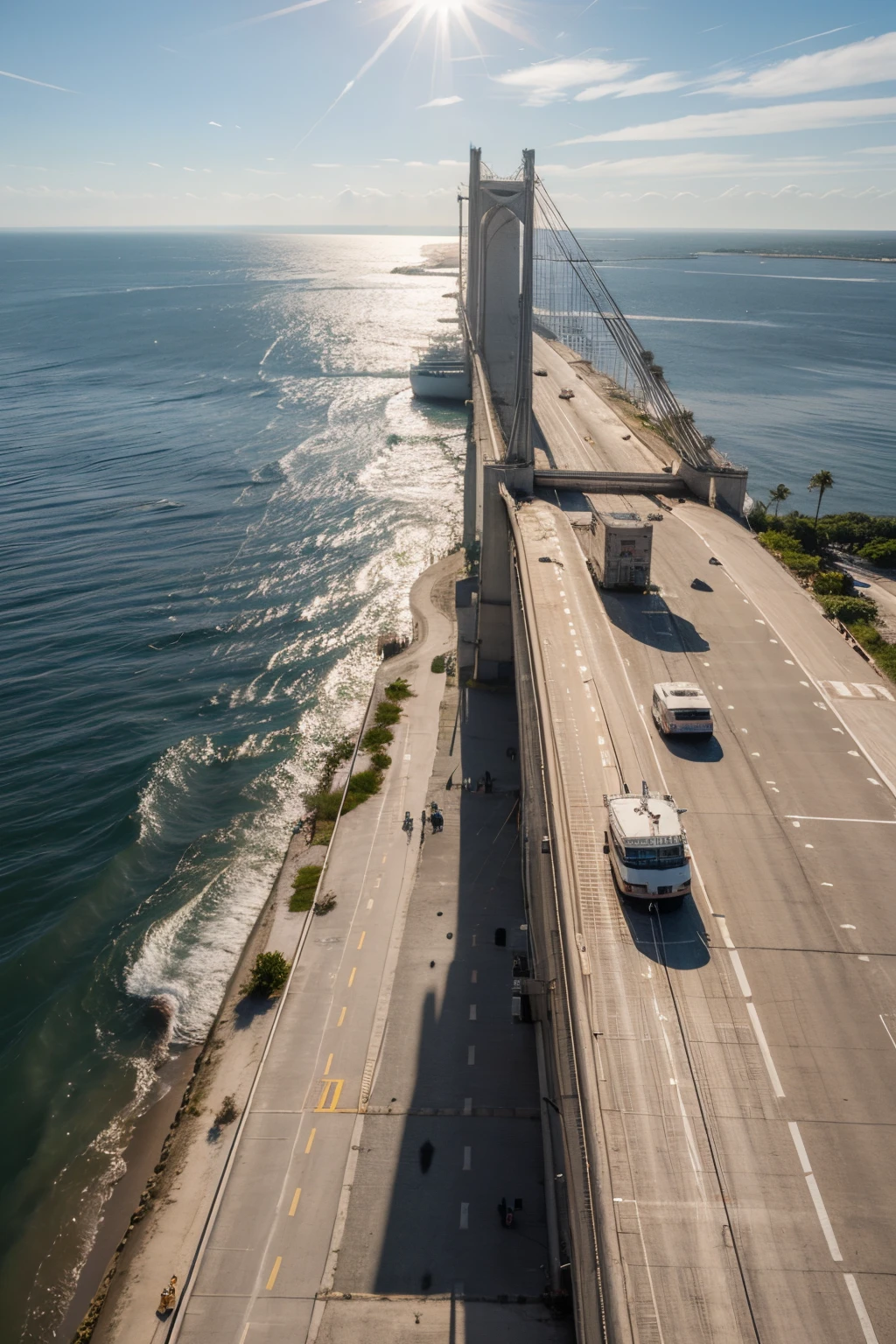 a realistic picture of a ship hitting the sunshine skyway bridge
