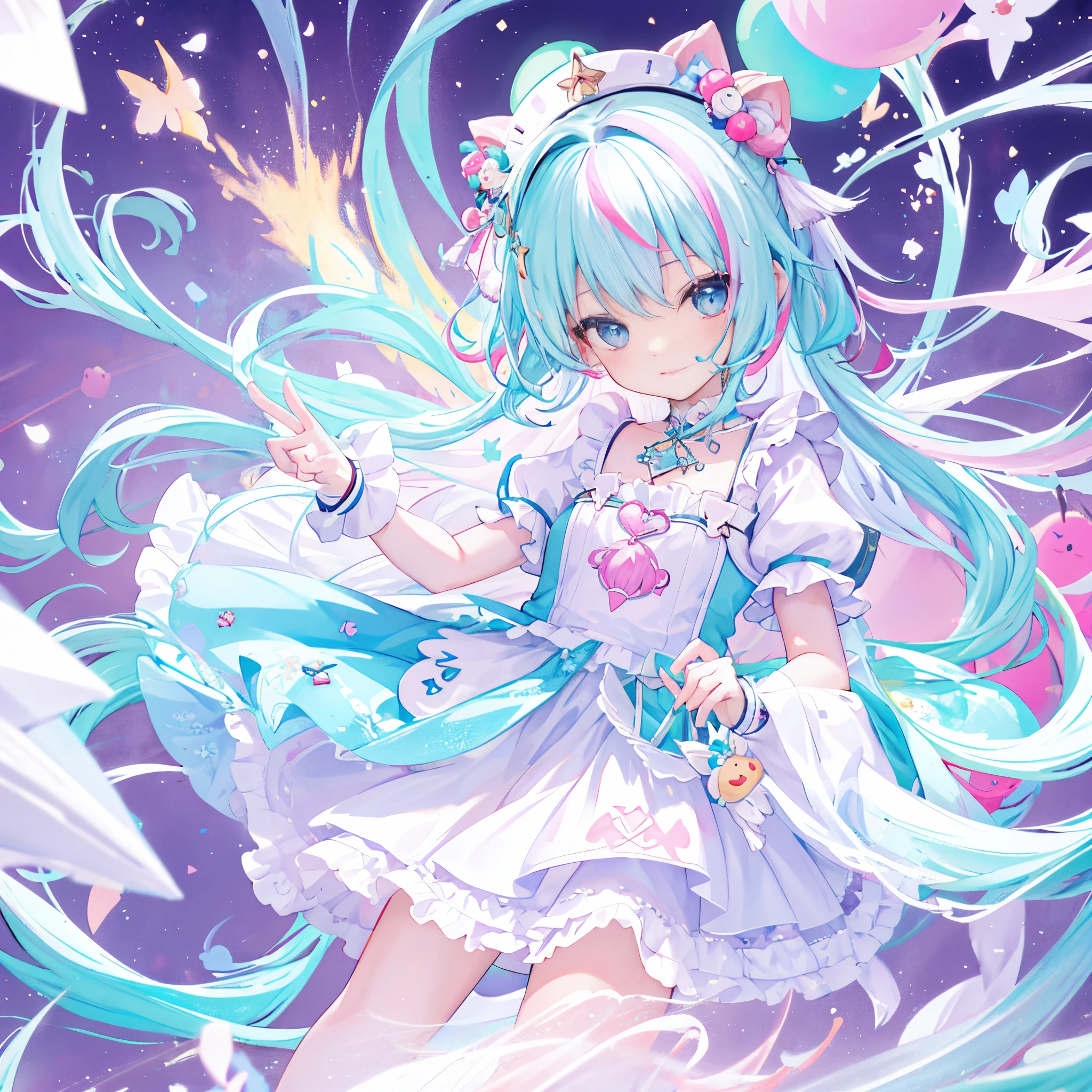 ((a sticker:1.5))), ((Chibi Character)), (white backgrounid), fluffly, girl with, Sorcerer's costume, full body Esbian, Pastel Hair, Pastel colors hair, fairytale, T-shirt design, tmasterpiece, best qualtiy,Shining eyes、cute little!!Chibi!!!,