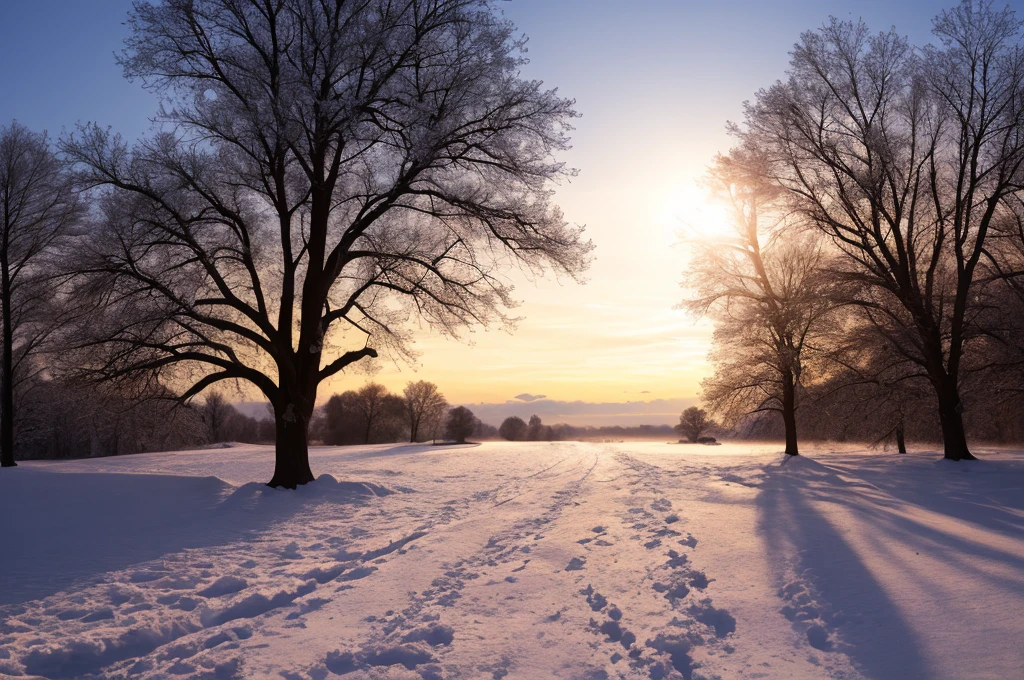 sunrise in snow scene