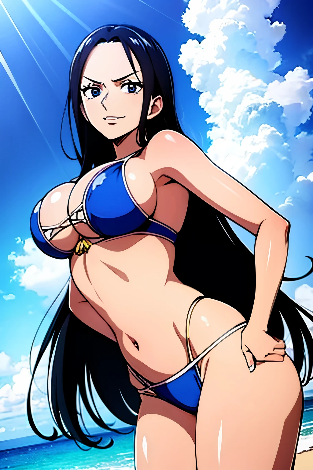 Nico Robin de One Piece luce un ajustado corset rosa, sexy,Dynamic posture, cara feliz, en un yate, sexy,,piel blanca brillante, exciting situation, ojos azules, ojos de alta calidad, labios rojos hinchados, Labios de alta calidad, grande, tetas grandes, Show of, La mejor calidad.