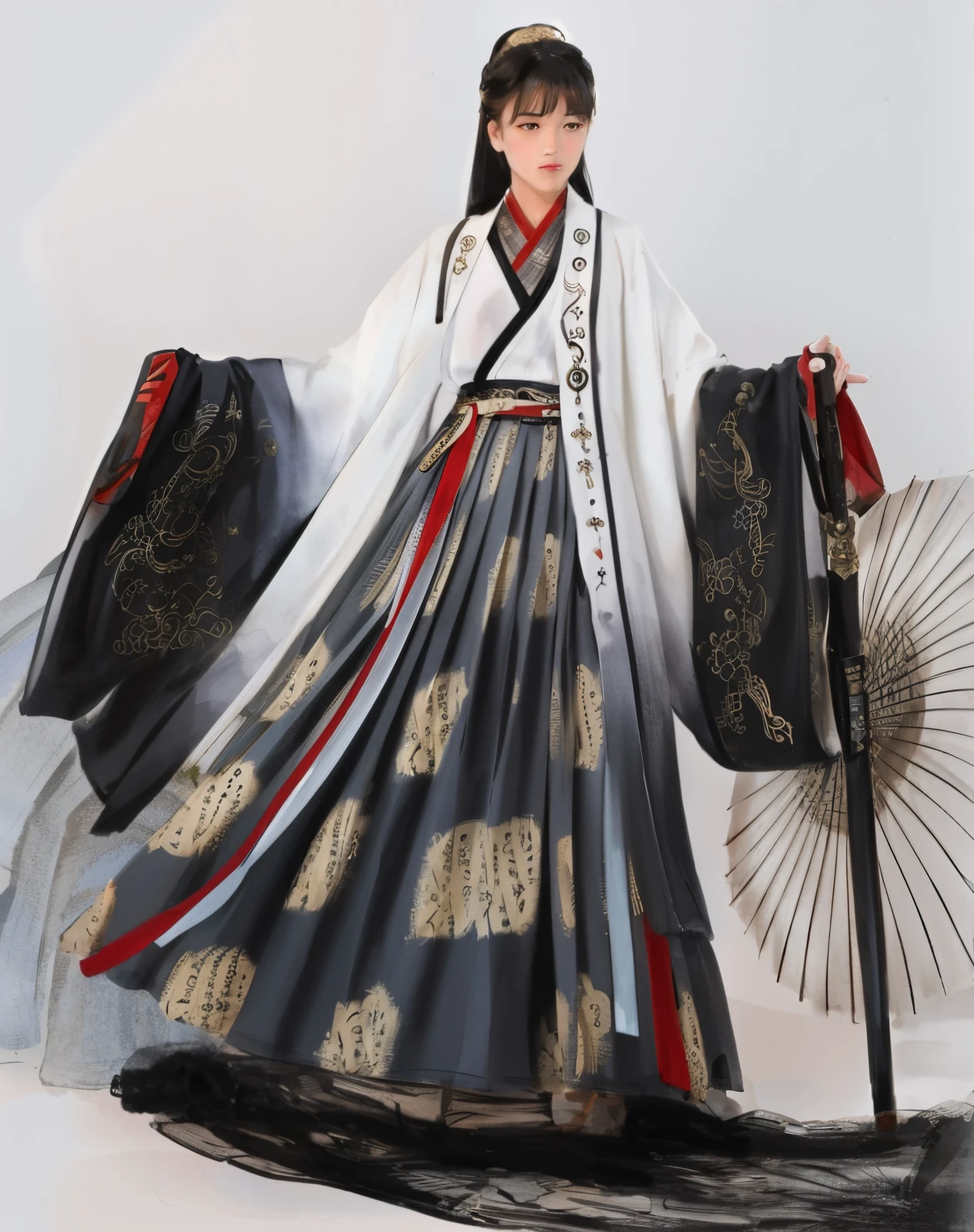 Wear traditional clothing、Alafid Asian woman holding parasol, Hanfu, white hanfu, TRADITIONAL CHINESE COSTUMES, Wearing ancient Chinese clothes, Match with ancient Chinese costumes, full-body wuxia, Dragonweave Robe, gold robe, Japanese clothes, full body xianxia, Inspired by Emperor Xuande, flowing robe, Chinese outfit