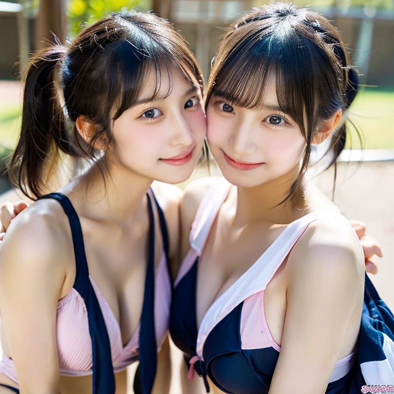 the opposite sex, school swimsuit, Pink nipples, K cup blast, Junior high school student, ponytail, Black hair, sex, lovey-dovey, two peoples, masculine gender