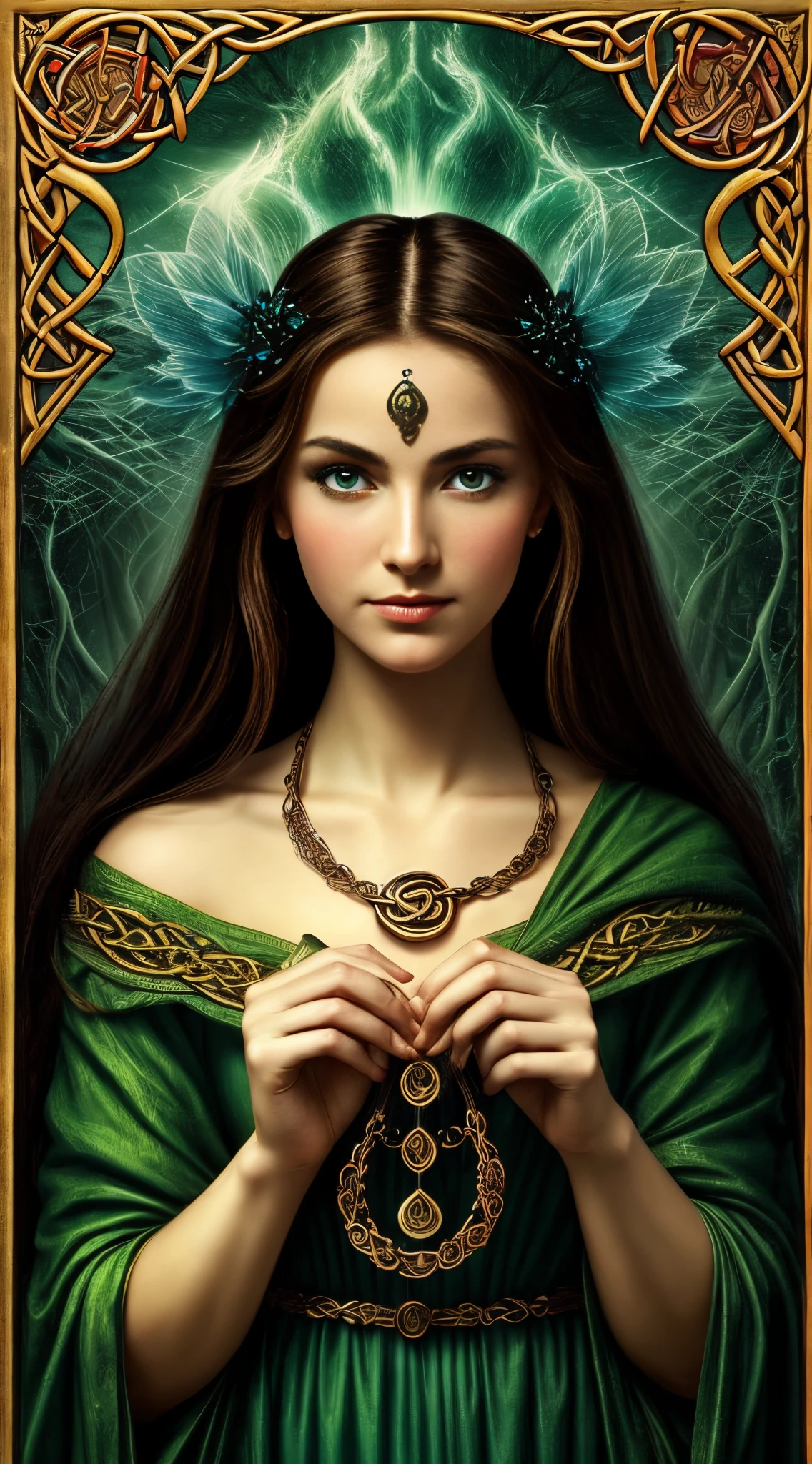 Morgan, In Celtic mythology, Morgan le Fay and Morgens are enchanting and mystical beings associated with water, sometimes depicted as beautiful and beguiling, perfect eyes, perfect face, perfect fingers, detailed eyes, Celtic mythological character,