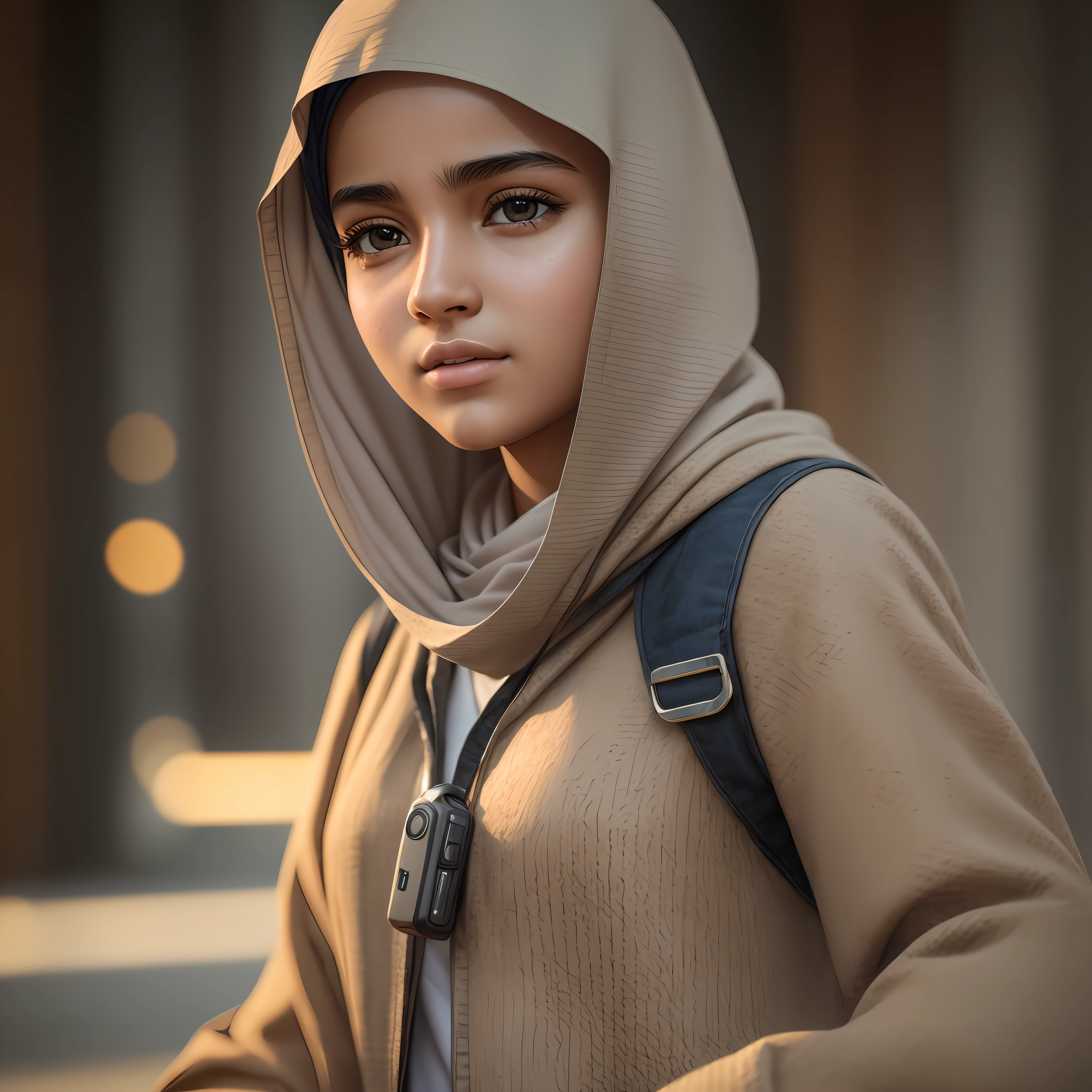 photo of Muslim girl, wearing a full cover clothes, photorealistic, masterpiece, realistic, realism, photorealism, high contrast, photorealistic, 8k HD high definition detailed realistic, detailed, skin texture, hyper detailed, realistic skin texture, best quality, (photorealistic:1.4), high resolution, detailed, raw photo, photo realistic, (high detailed skin:1.2), 8k uhd, dslr, soft lighting, high quality, film grain, Fujifilm XT3), hyper realistic lifelike texture dramatic lighting unreal engine, even, neutral light, key light, bold, bright colours, --auto --s2