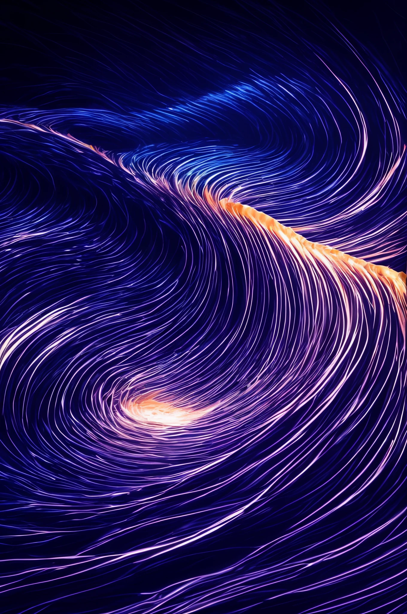 Close-up of a wave of lines on a dark background, abstract art representing data, waves and particles, particle waves, lightwave, quantum waves, ripples of reality, infinite quantum waves, magnetic waves, a digital dreamscape, energy waves, corrugated electromagnetic waves, DMT wave, vibration, energy waves, Infinite psychedelic waves