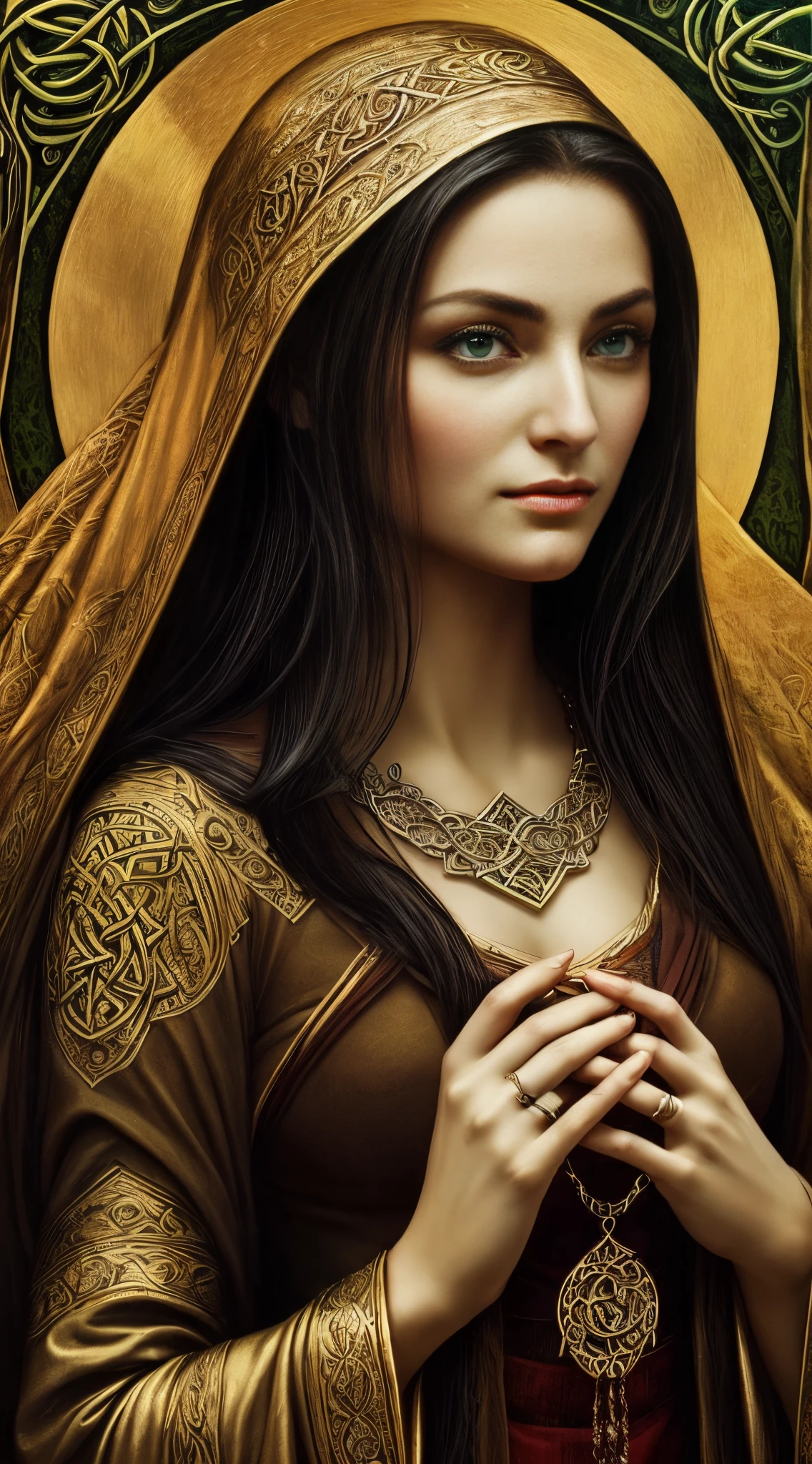Morgan, In Celtic mythology, Morgan le Fay and Morgens are enchanting and mystical beings associated with water, sometimes depicted as beautiful and beguiling, perfect eyes, perfect face, perfect fingers, detailed eyes, Celtic mythological character,