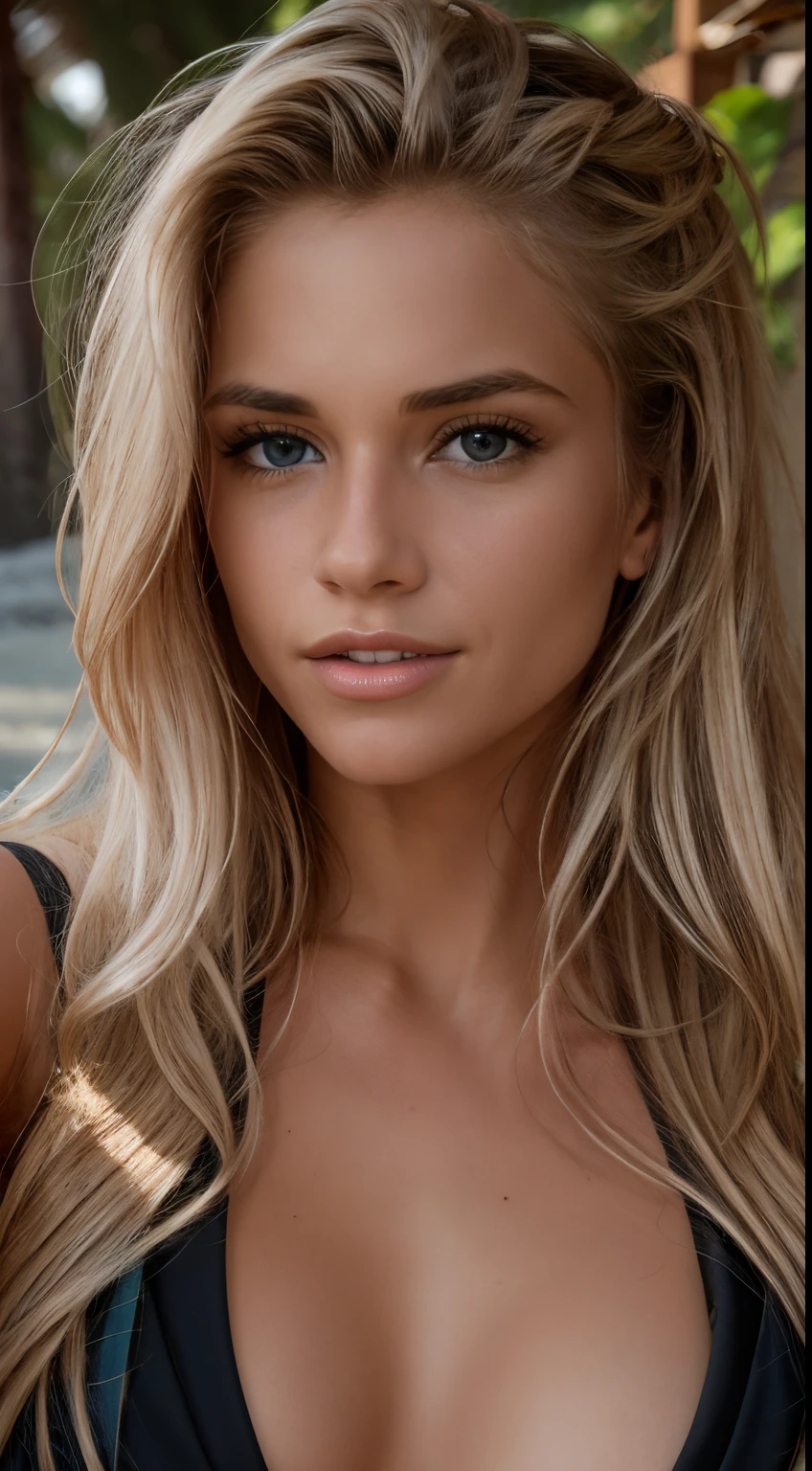 selfie, (4k photo:1.1) by (Jeremy Lipking:0.3), (Dittmann Anna:0.3), (Arian Mark:0.3), (Sharp focus:1.3), high detail, beautiful detailed face, beautiful detailed mouth, beautiful detailed eyes, beautiful detailed nose, hazel eyes, long blonde hair, (attractive young woman:1.3), (seductive:1.1), (smiling:1.1), (blushing:1.1), hourglass body shape