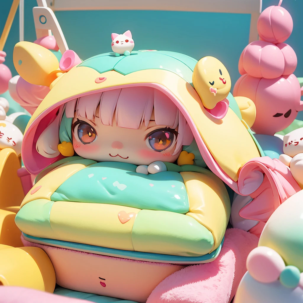 Little girl, 10 years old, kawaii, kawaii outfit, sanrio, sanrio items, sanrio plushies, calm, smile expression,kawaii bedroom