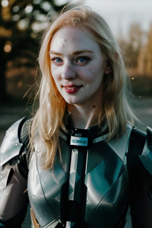 Ultra realistic photography of dbwl woman with many huge beauty marks on her natural pale white skin  ,    (medium shot:1) ,  (full body portrait:1.4), 
 (SFW),  (((wearing crystal exosuit) )) that is glowing and sparkles, upper arms,  ((in frame)),

 ((fighting stance)),   natural (  pale light blonde eyelashes) , blue eyes, medieval background,
 detailed Natural pale white skin  with (many huge round beauty marks) , smile, light pale blonde eyebrows,
 happy, clean cheeks,
detailed, natural light blonde,  outdoors, sunny, high resolution, photograph, RAW photo, crystal4rmor, [[sexy]]