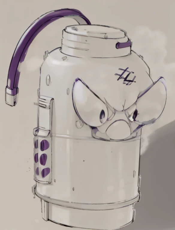 Pokémon shaped like gas tank, angry expression, anime style,