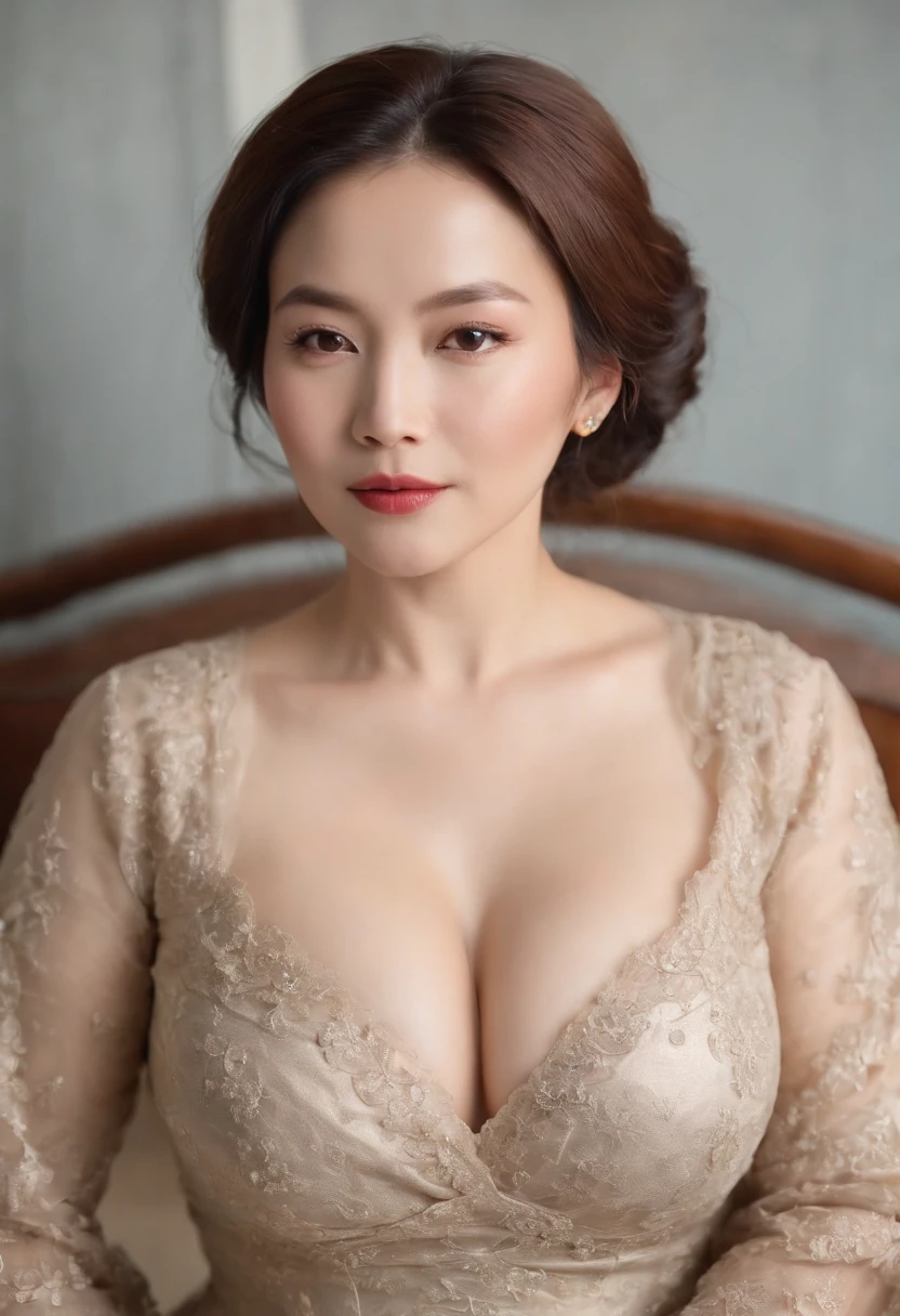 A noblewoman over the age of 50, busty figure, Wide buttock, Homem-Imponente, Wrinkles, Extremely violent woman, Burly aunt, beautiful thick female, Thick legs, Noble,  dominant pose,  Asian ancestry