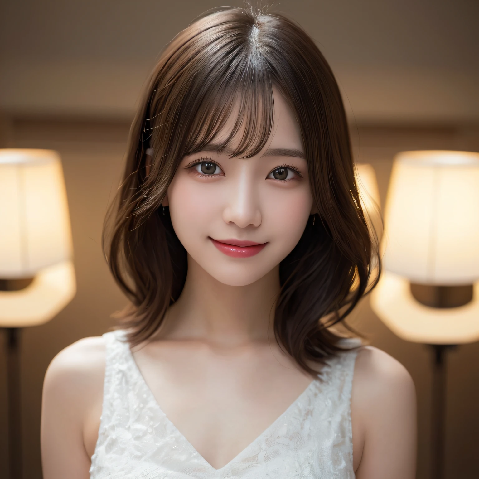 Energetic Gal, Ray tracing, Detailed reflections, Complexity, high detailing, Drama, masterpiece of best quality, Photorealistic realism, detail, 8K, nffsw, Backlight, Halo, The Flash, chromatic abberation, Sharp Focus、、Cute Dresses、Japanese people with unique faces、A smile、Dress with open chest、