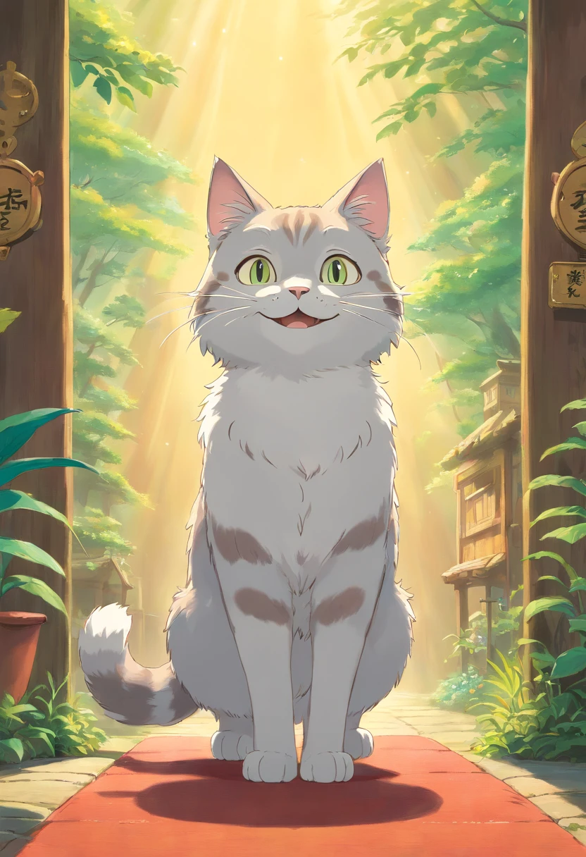 Cat standing on all four legs smiling