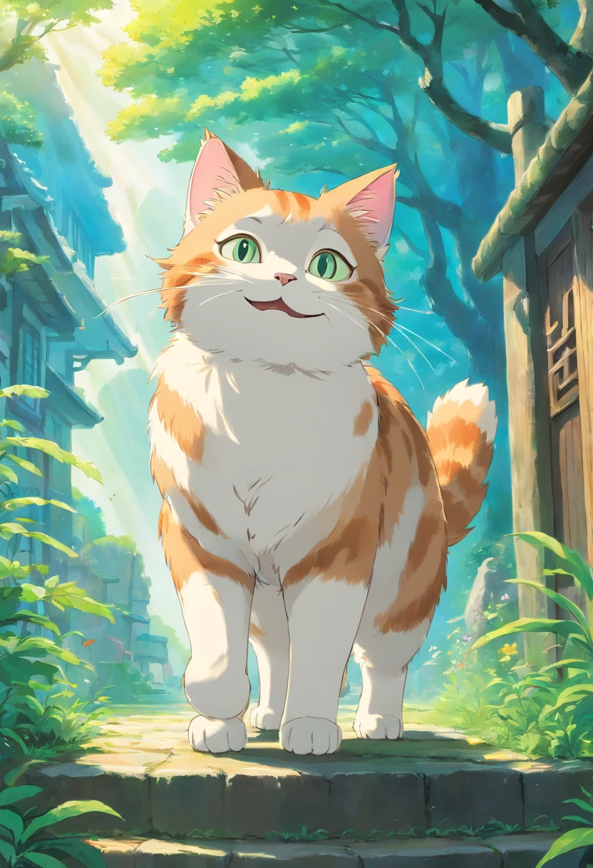 Cat standing on all four legs smiling