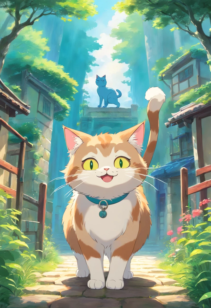 Cat standing on all four legs smiling