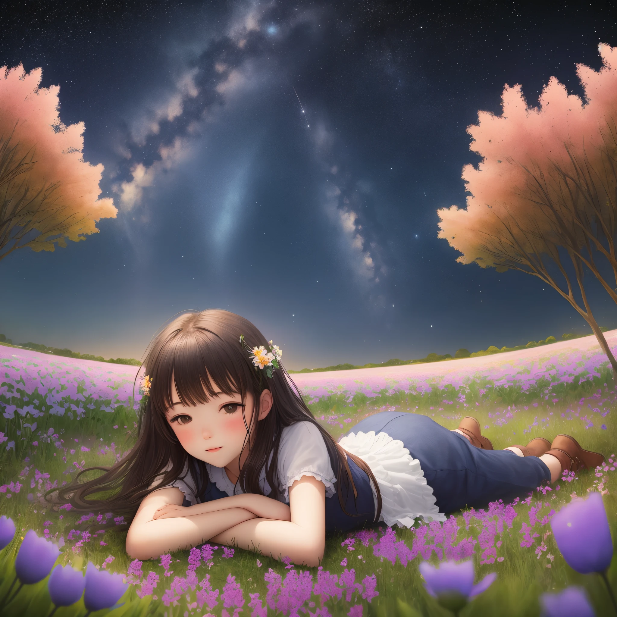 Lying in the flower field and watching the stars