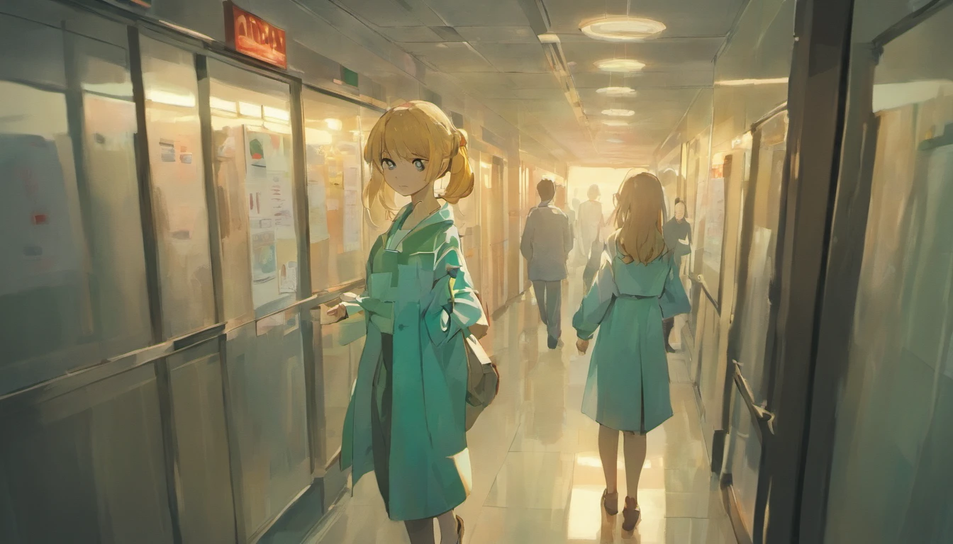 [scene：Hospital corridors，A woman looks at the inspection report in her hand，His face was solemn，Age is about 25 years old，long whitr hair，Wearing a light-colored dress，A pair of red high heels，chineseidol，Time 2023，In the daytime，inside in room，hyper HD]Animation style，Size 16:9, author：Lu Ji, Wopp painting style, Wop&#39;s Art, by Wallop, author：Dondy, urban fantasy romance book cover, wop art, by An Zhengwen, CG Society 9, author：Li Di, author：Yao Tingmei, Artem and Ilya Kushnov, sleep with love