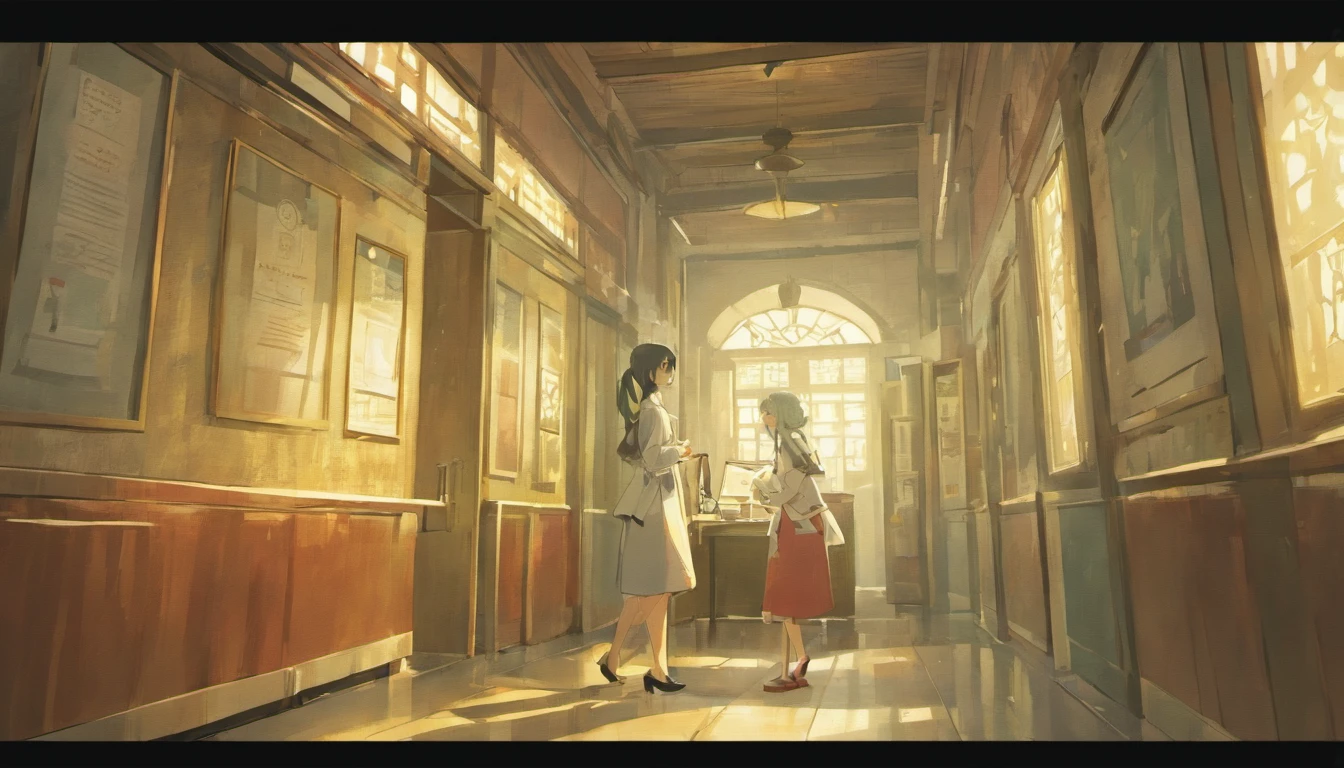 [scene：Hospital corridors，A woman looks at the inspection report in her hand，His face was solemn，Age is about 25 years old，long whitr hair，Wearing a light-colored dress，A pair of red high heels，chineseidol，Time 2023，In the daytime，inside in room，hyper HD]Animation style，Size 16:9, author：Lu Ji, Wopp painting style, Wop&#39;s Art, by Wallop, author：Dondy, urban fantasy romance book cover, wop art, by An Zhengwen, CG Society 9, author：Li Di, author：Yao Tingmei, Artem and Ilya Kushnov, sleep with love