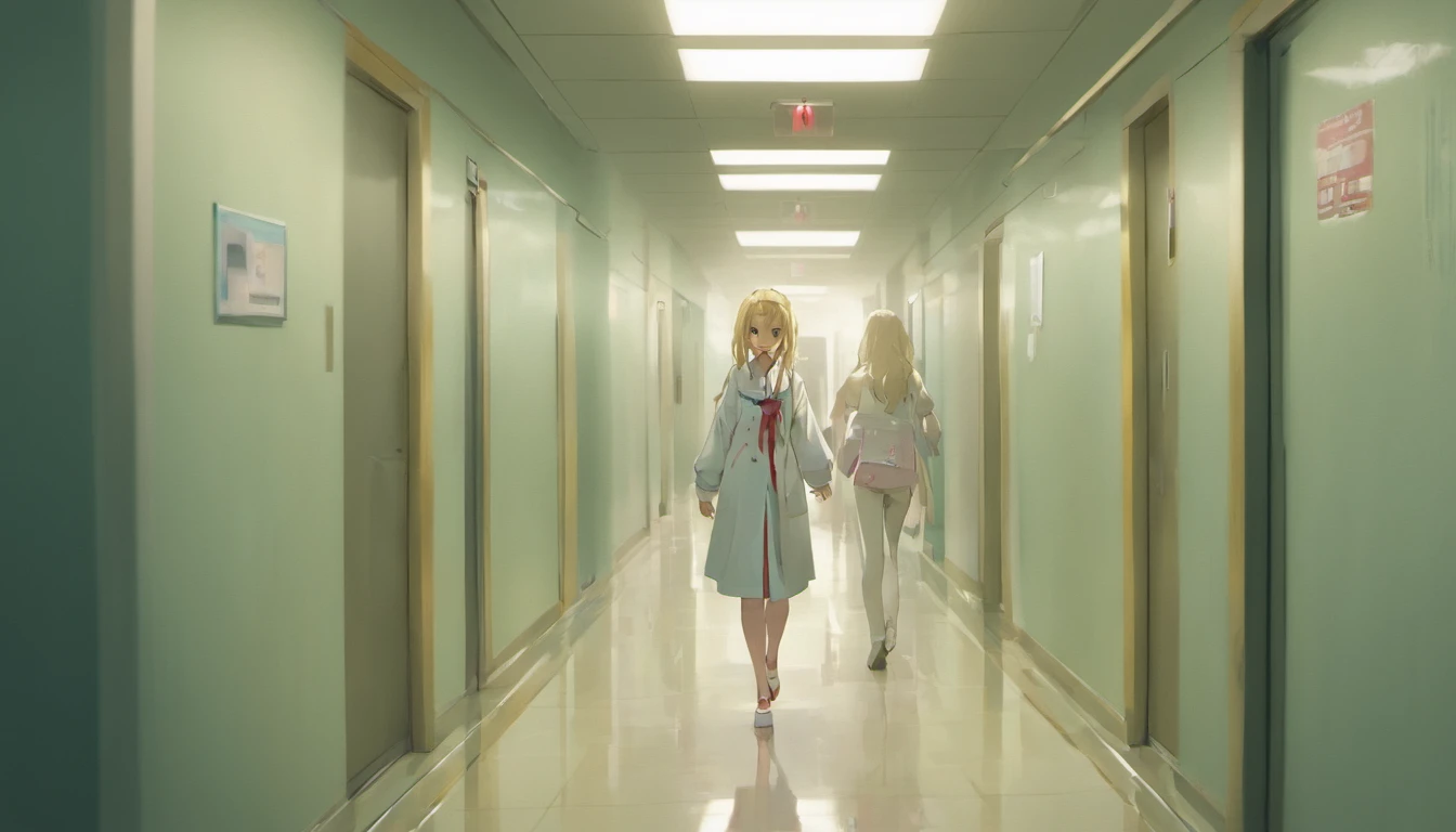 [scene：Hospital corridors，A woman who is，His face was solemn，Age is about 25 years old，long whitr hair，Wearing a light-colored dress，A pair of red high heels，chineseidol，Time 2023，In the daytime，byself，Walking in the hospital corridor，Tears in my eyes，hyper HD]Animation style，Size 16:9, author：Lu Ji, Wopp painting style, Wop&#39;s Art, by Wallop, author：Dondy, urban fantasy romance book cover, wop art, by An Zhengwen, CG Society 9, author：Li Di, author：Yao Tingmei, Artem and Ilya Kushnov, sleep with love