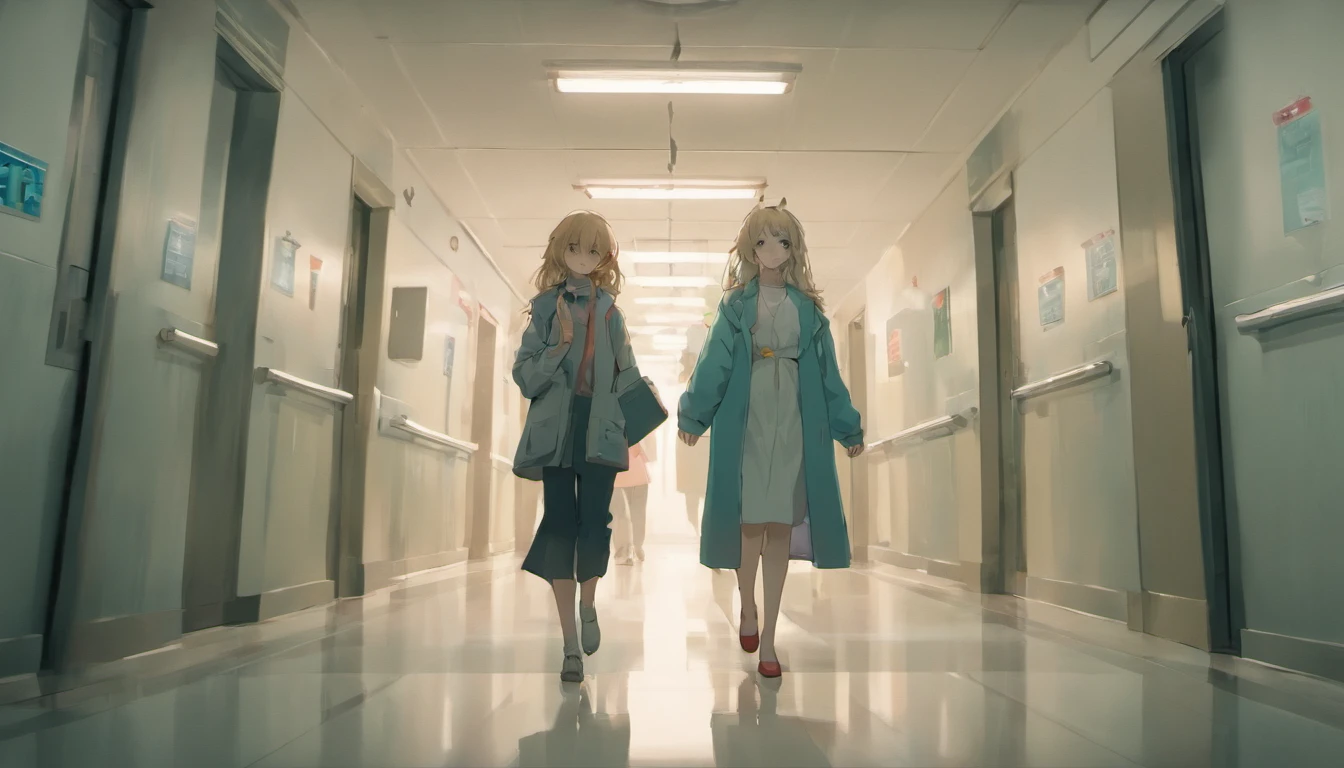 [scene：Hospital corridors，A woman who is，His face was solemn，Age is about 25 years old，long whitr hair，Wearing a light-colored dress，A pair of red high heels，chineseidol，Time 2023，In the daytime，byself，Walking in the hospital corridor，Tears in my eyes，hyper HD]Animation style，Size 16:9, author：Lu Ji, Wopp painting style, Wop&#39;s Art, by Wallop, author：Dondy, urban fantasy romance book cover, wop art, by An Zhengwen, CG Society 9, author：Li Di, author：Yao Tingmei, Artem and Ilya Kushnov, sleep with love