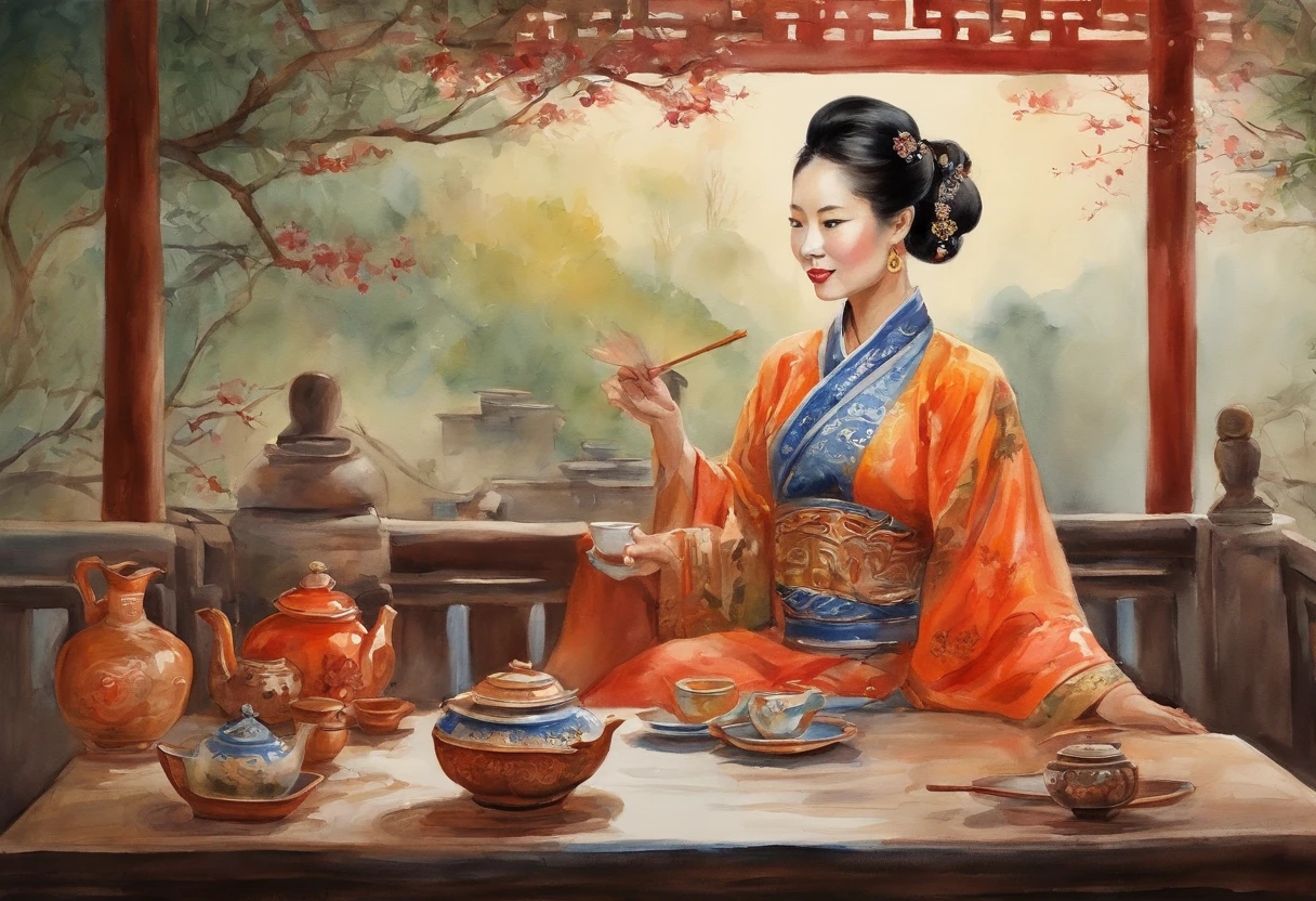 in the afternoon,eventide,Chinese Kung Fu tea,Chinese-style clothes