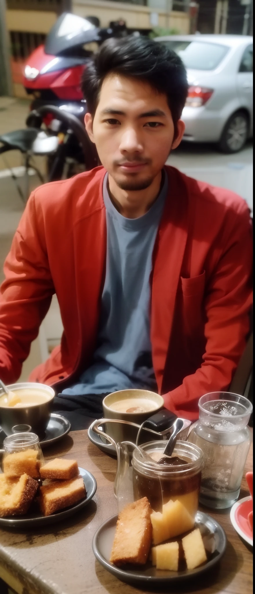 Man, Sanx, 25 old years, short hair, wearing t-shirt, calm expression, little smile, looking at viewer