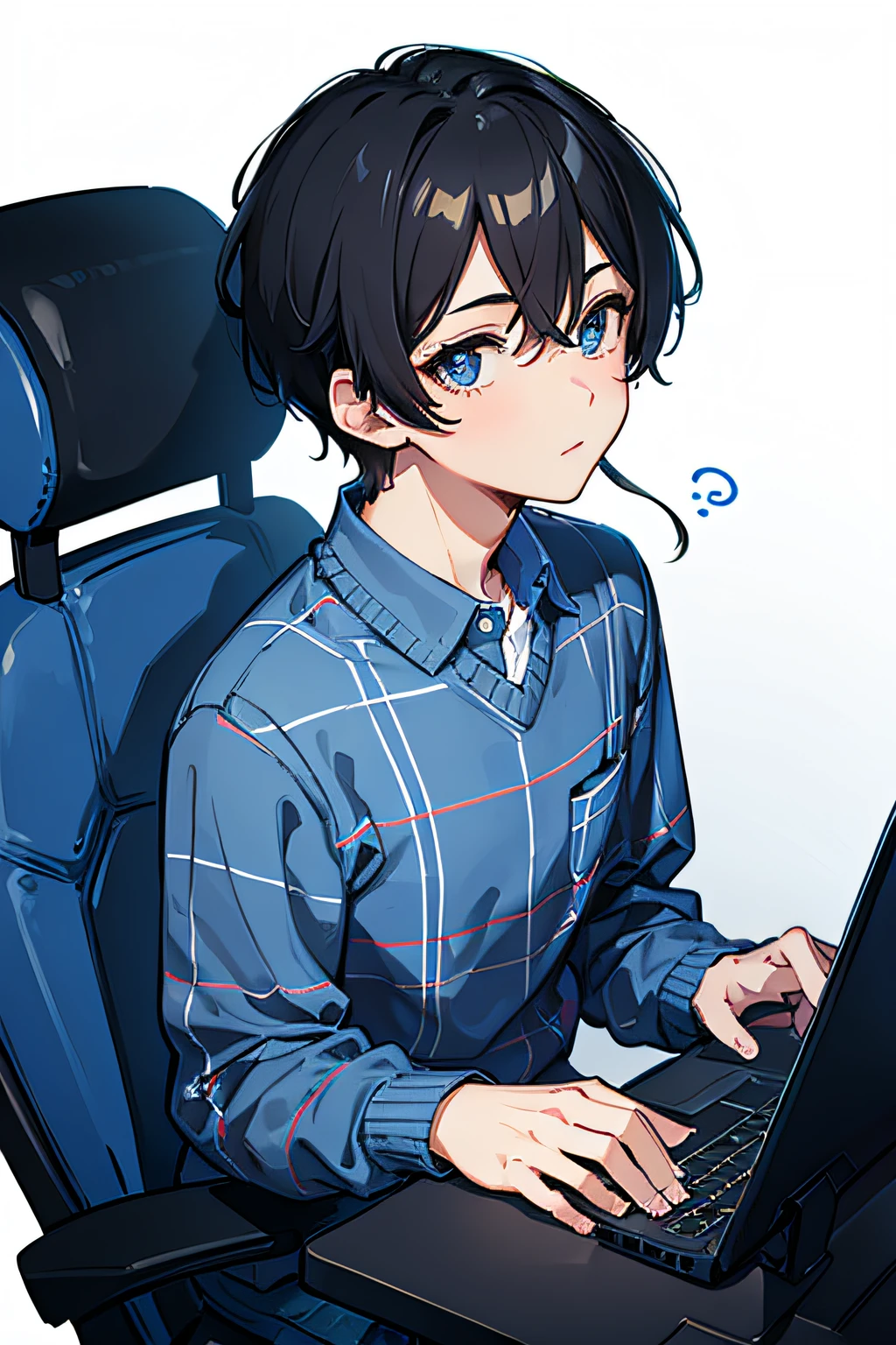 16k,quadratic element,innocent boy,Blue plaid shirt,Sweaters,Programmer characteristics,Deep eyes
