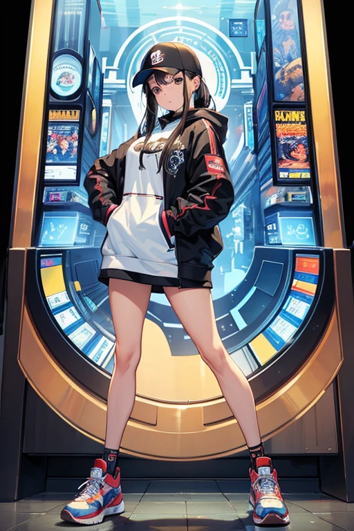 ((best quality)), ((masterpiece)), (detailed), female ((perfect face)), full body pose, streetwear, pinball, mature