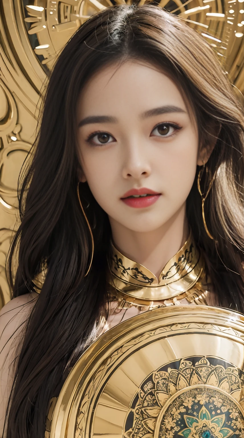 (masterpiece, top quality, best quality, official art, beautiful and aesthetic:1.2), (1girl), extreme detailed,colorful,highest detailed, official art, unity 8k wallpaper, ultra detailed, beautiful and aesthetic, beautiful, masterpiece, best quality, (zentangle, mandala, tangle, entangle) ,holy light,gold foil,gold leaf art,glitter drawing, PerfectNwsjMajic