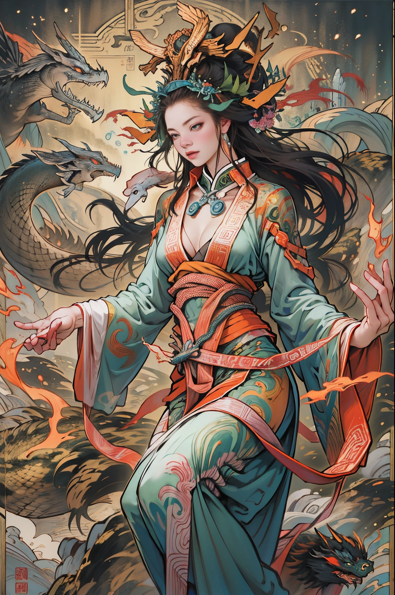 An old Chinese mythological story, A beautiful goddess, The figure is as slender as a snake, Her name is Nuwa, UHD, highres --auto --s2