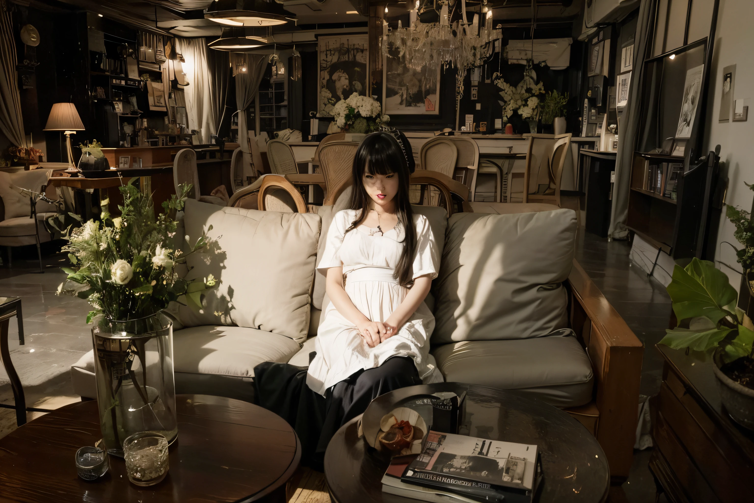 (Best quality, 8k, 32k, Masterpiece, UHD:1.2) "Generate a nightmarish and haunting art piece inspired by Junji Ito's 'Tomie,' featuring the horror character with all of her hair flowing upward in a supernatural and unsettling manner. Depict her with a terrifying, zombie-like face and bloodstains on her school uniform, creating a chilling atmosphere. Utilize dynamic lighting to intensify the horror, casting eerie shadows and highlights that enhance the macabre details of the scene. Emphasize the grotesque and nightmarish elements to capture the terrifying essence of Junji Ito's horror aesthetic." the lake reflection is Evil, Monstrous, other-wordily, cursed, scary, horror, ghosts
