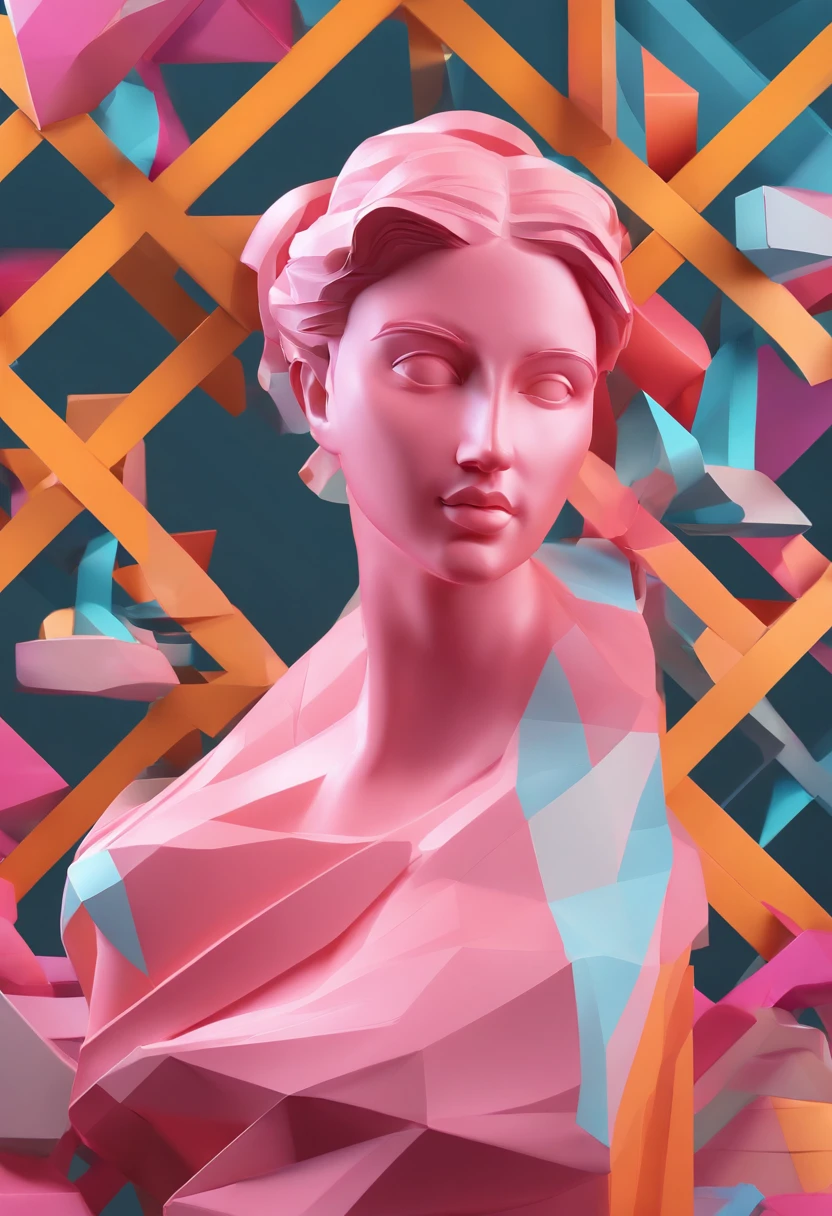 Close-up of a statue of a woman, Colorful classical statues, greek godness portrait sculpture, Classic art, bust and beautiful neck, Michelangelo&#39;s education, classicism artstyle,Paper cut art style, candy colored neon lights, simple, Elegant, bright.。.。.。.。...3D, Redshift, Arnold renderer, high detal, high qulity,Candy color 8K