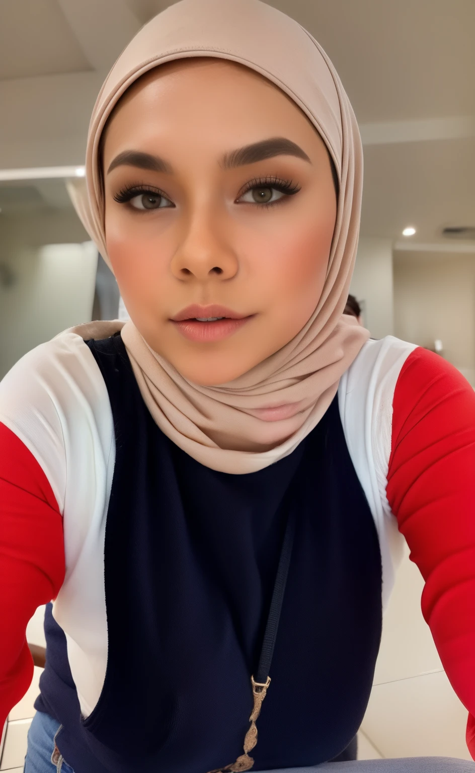 malay girl wearing hijab,, beautifull hand, perfect hand, realistic hand,, 48 Years Old beautiful woman. ((lace bra and panties)),(bigger boobs),((look front at the camera))., Emphasize ass, biggerchest, big Nipple, de pele branca, bigger breasts thin waist, mexico-style street, Hyper-Realism, Cinematic lighting, depth of fields, From below, vanishing point, F/2.8, Anatomically correct, Textured skin, Super Detail, awardwinning, Best Quality, hight resolution, wearing pastel blue underwear, bra and panties only, hospital ward background, spread leg open, RAW photo, best quality, masterpiece, high detail RAW color photo, malay girl, professional photograph, (realistic, photorealistic:1.37), (high detailed skin:1.2), high resolution, beautiful detailed eyes, dramatic lighting, cinematic lighting, back light, professional lighting, detailed skin texture, insane details, intricate details, accent lighting, soft volumetric light, bokeh, (dramatic light:1.2), (neutral colors:1.3), cross process,