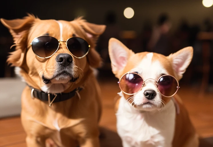 Caramel dog in a club with sunglasses