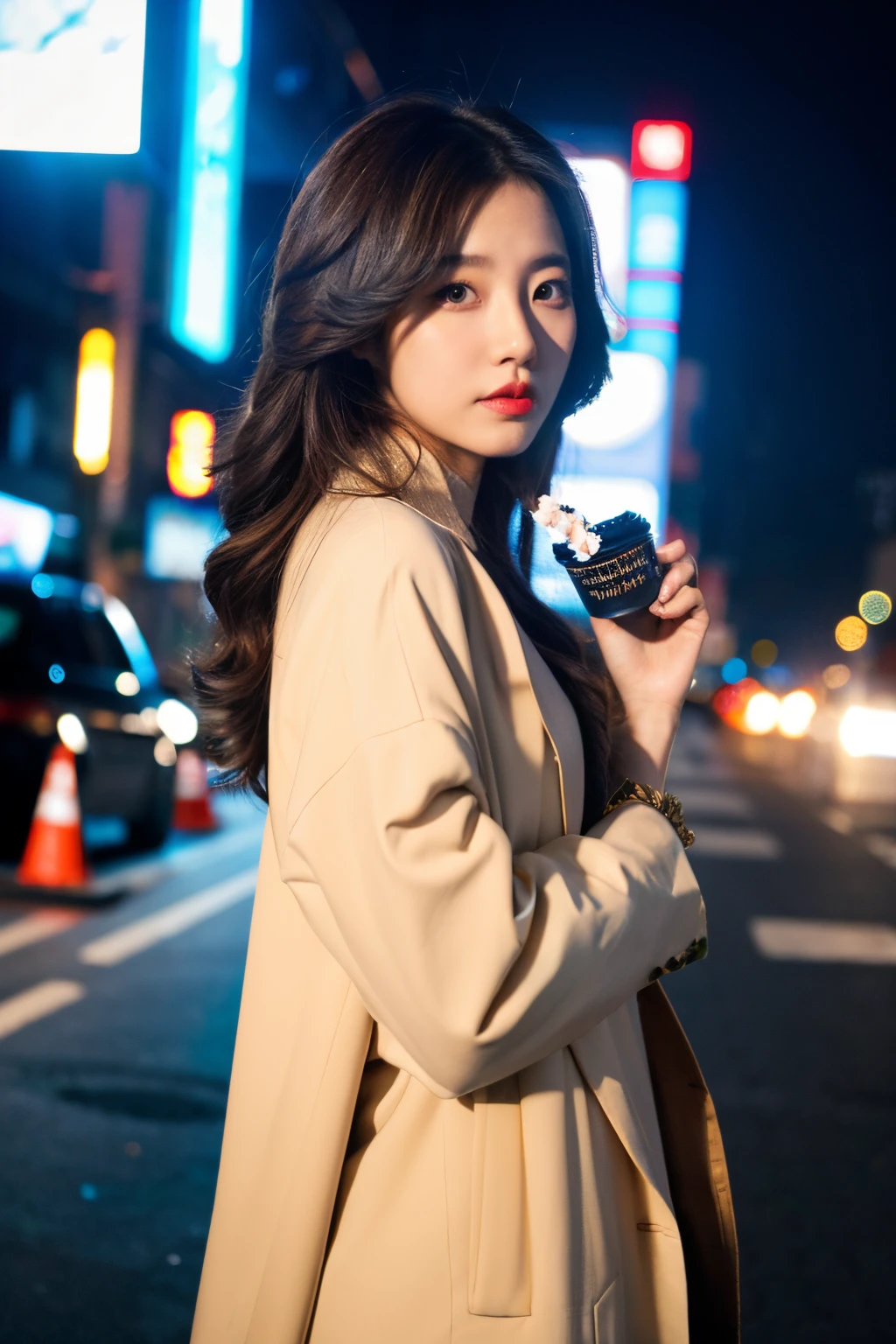 ((Best quality at best)), ((tmasterpiece)), (movie aesthetic:1.4) Beautiful Korean fashion model bokeh city night photo