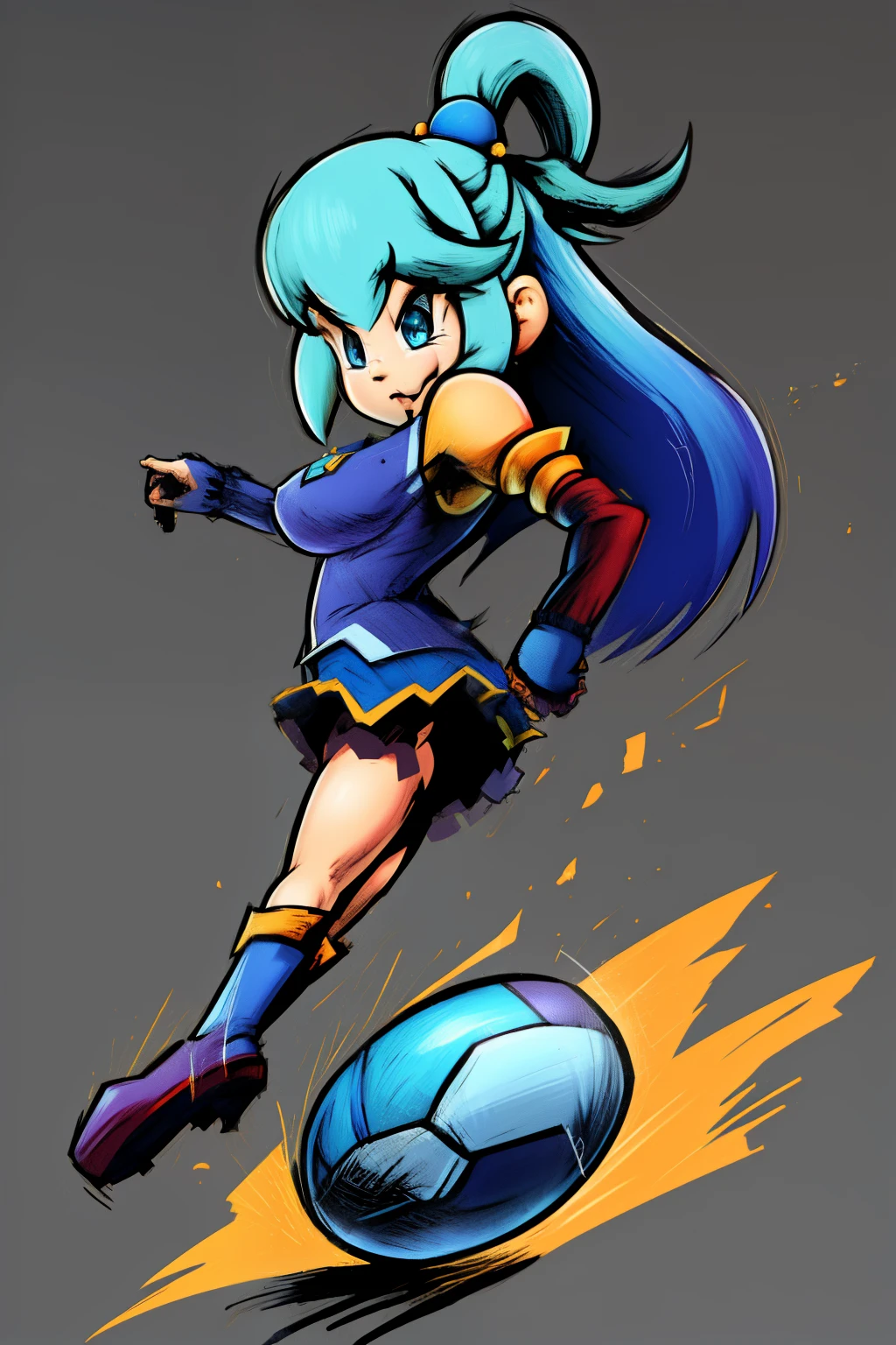 Highly detailed, High Quality, Masterpiece,Mario Striker Style aqua \(konosuba\)