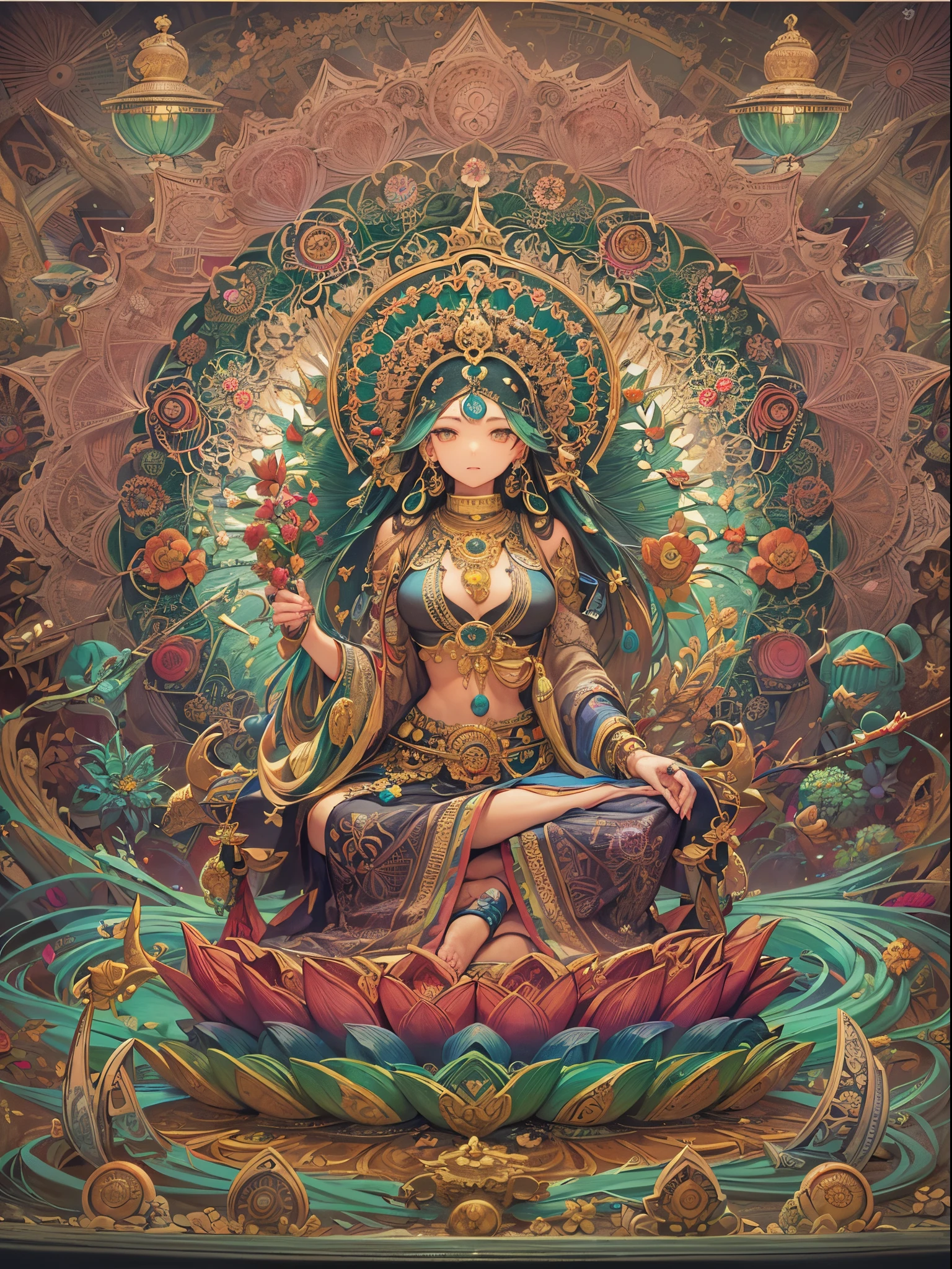 ((Finest quality)),(超A high resolution),(ultra-detailliert),(Meticulous portrayal),((Best Anime)),(Finest works of art),(Ultra-Precision Art),(The art of astounding depiction,Overwhelming depiction:1.5),(A complex and detailed mandala:1.6), (femele:1.6),Bodhisattvas:1.3,Standing statue,Seated image,downy,kindliness,harmony,relief