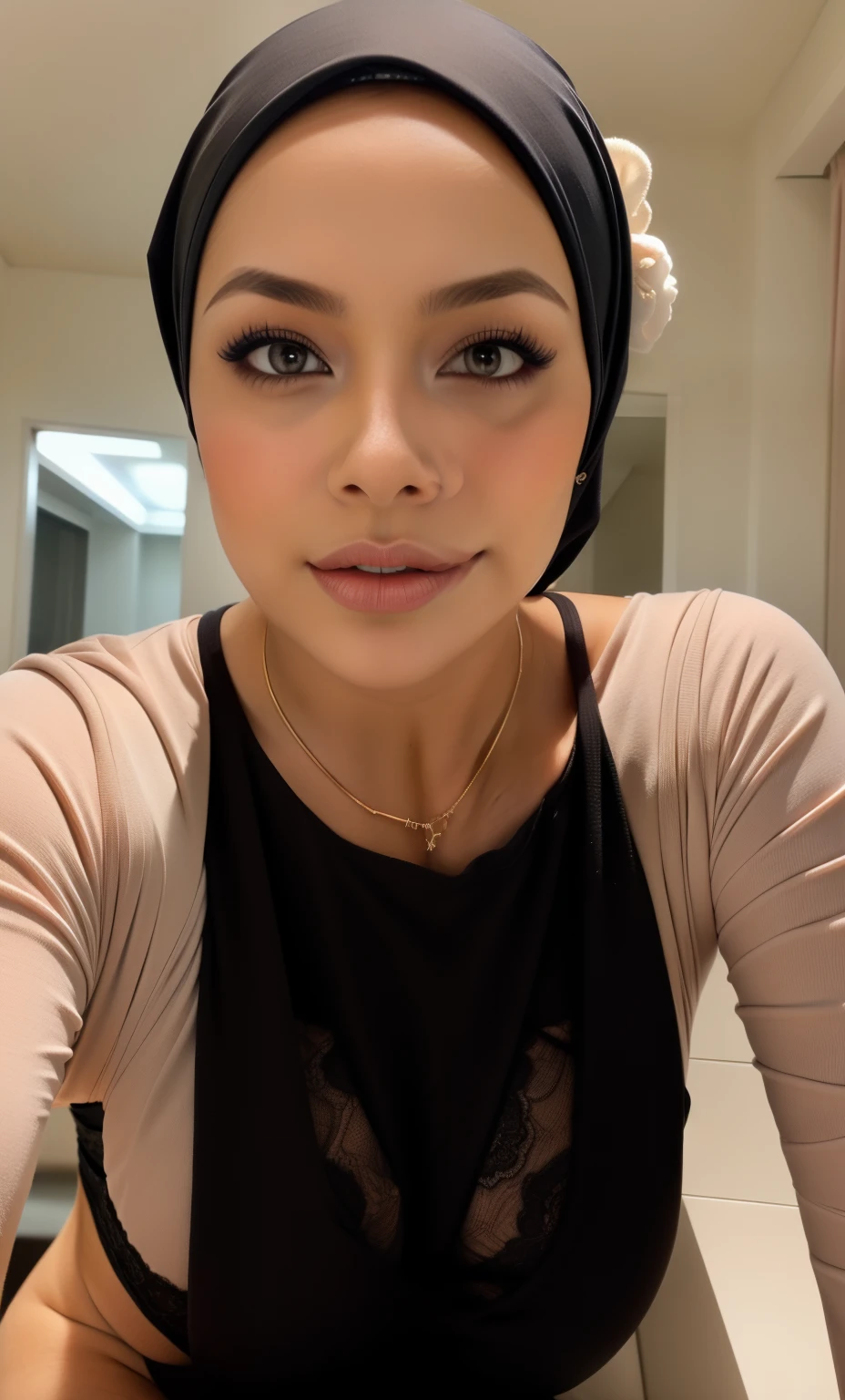 malay girl wearing hijab,, beautifull hand, perfect hand, realistic hand,, 48 Years Old beautiful woman. ((lace bra and panties)),(bigger boobs),((look front at the camera))., Emphasize ass, biggerchest, big Nipple, de pele branca, bigger breasts thin waist, mexico-style street, Hyper-Realism, Cinematic lighting, depth of fields, From below, vanishing point, F/2.8, Anatomically correct, Textured skin, Super Detail, awardwinning, Best Quality, hight resolution, wearing pastel blue underwear, bra and panties only, hospital ward background, spread leg open, RAW photo, best quality, masterpiece, high detail RAW color photo, malay girl, professional photograph, (realistic, photorealistic:1.37), (high detailed skin:1.2), high resolution, beautiful detailed eyes, dramatic lighting, cinematic lighting, back light, professional lighting, detailed skin texture, insane details, intricate details, accent lighting, soft volumetric light, bokeh, (dramatic light:1.2), (neutral colors:1.3), cross process,