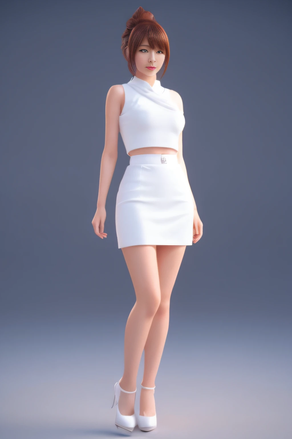 1 An Asian woman in a white top and skirt taking a photo, Smooth white tight clothes suit, render of april, photorealistic anime girl render, Open V chest clothes, Beautiful Asian Girl, render of a cute 3d anime girl, Asian Girl, oppai, charming anime girls, Korean Girl, Realistic Young Gravure Idol、fullllbody、
2 An Asian woman in a white top and skirt taking a photo, a 3D render inspired by Ayami Kojima, trending on cg society, shin hanga, Smooth white tight clothes suit, render of april, photorealistic anime girl render, Open V chest clothes, Beautiful Asian Girl, render of a cute 3d anime girl, Asian Girl, oppai、fullllbody、high-heels、Legs slightly crossed、