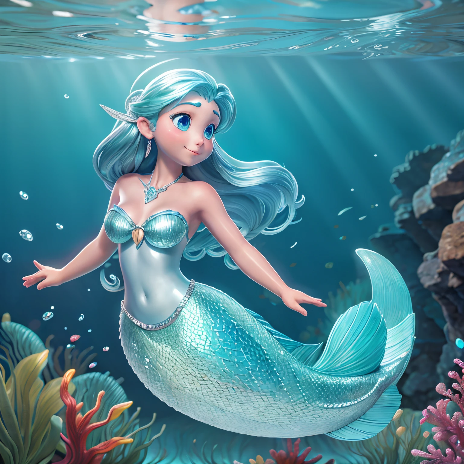 A mermaid dancing with grace in the depths of the ocean,