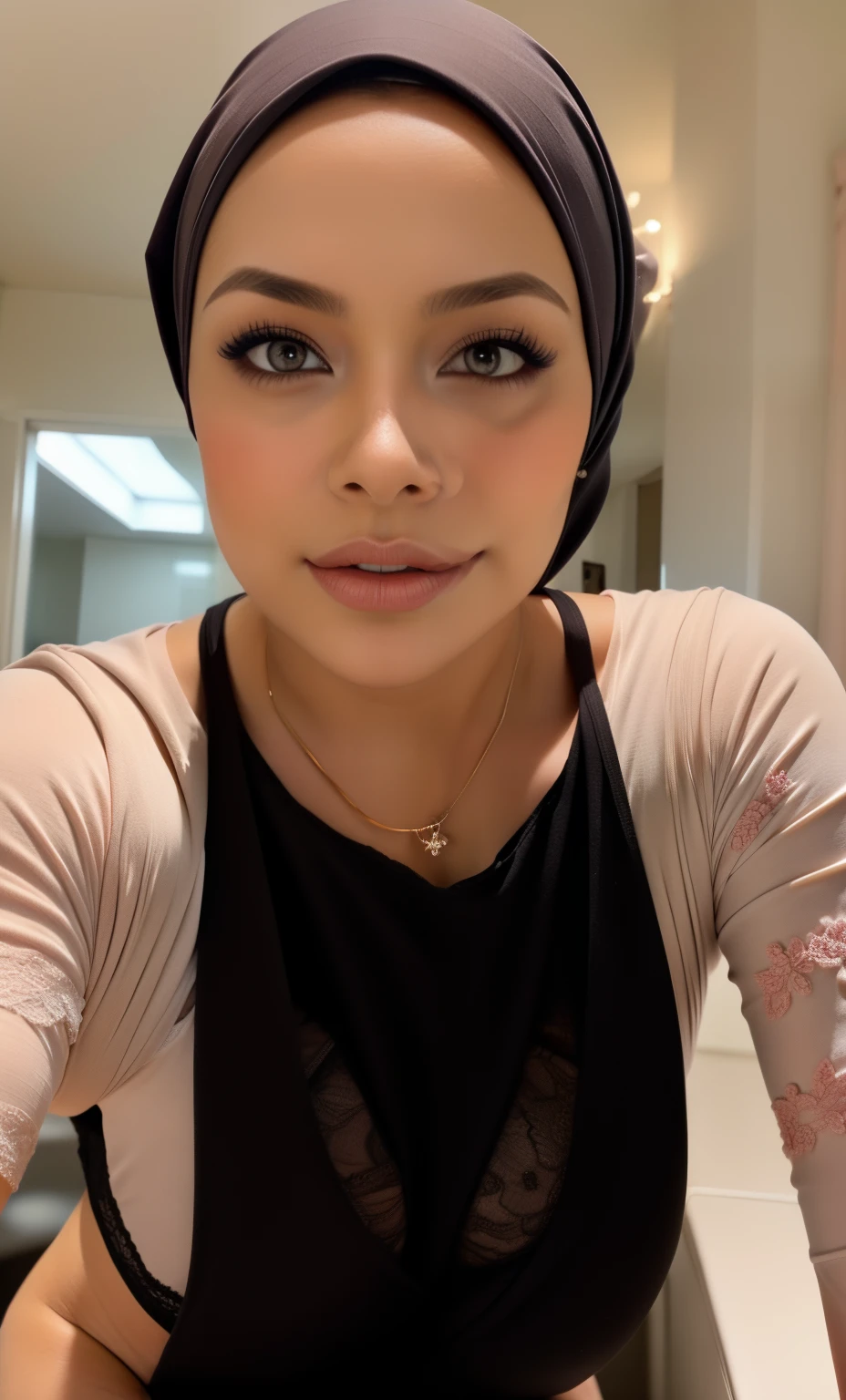 malay girl wearing hijab,, beautifull hand, perfect hand, realistic hand,, 48 Years Old beautiful woman. ((lace bra and panties)),(bigger boobs),((look front at the camera))., Emphasize ass, biggerchest, big Nipple, de pele branca, bigger breasts thin waist, mexico-style street, Hyper-Realism, Cinematic lighting, depth of fields, From below, vanishing point, F/2.8, Anatomically correct, Textured skin, Super Detail, awardwinning, Best Quality, hight resolution, wearing pastel blue underwear, bra and panties only, hospital ward background, spread leg open, RAW photo, best quality, masterpiece, high detail RAW color photo, malay girl, professional photograph, (realistic, photorealistic:1.37), (high detailed skin:1.2), high resolution, beautiful detailed eyes, dramatic lighting, cinematic lighting, back light, professional lighting, detailed skin texture, insane details, intricate details, accent lighting, soft volumetric light, bokeh, (dramatic light:1.2), (neutral colors:1.3), cross process,