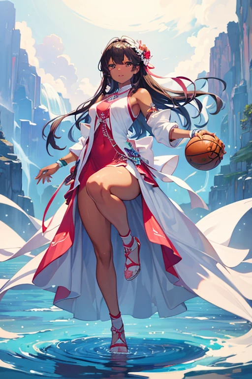 ((best quality)), ((masterpiece)), (detailed), detailed, full body, pose, nba, white, bright blue, redpink, dark skinned