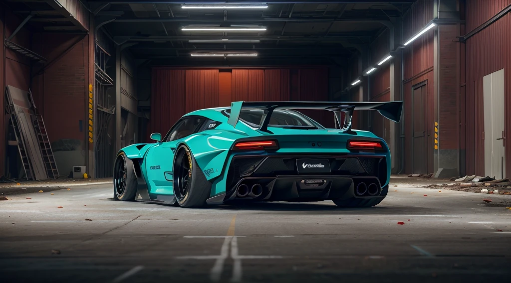Supercar concept art((blood orange, cyan blue, black paintwork)), jonsibal design works, libet walk ultra wide carbon fibre body kit, creatively inspired by race games like Forza horizon, gran Turismo and Asphalt 9: legends visual aesthetic, foreboding colours, trending on hodoor, cars coops, moparinsider, and artstation, cgsociety, custom design build, cinematic composition, HDR studio light, sharp details, urban night light LUT colour overlay, cyberpunk game style automobiles, ((funky orange colours)), industrial warehouse background, sleek yet industrial, shipping yard environment, crisp, accurate, meticulous, assaul vehicle, military grade, 3ds max, corona render, sharp, focus, menacing look, large rear spoiler, high performance enhanced exhaust system, ((liberty walk body kit)); photo realistic, insanely detailed, ray tracing, subsurface scattering 8k, ((parked in an abandoned warehouse, derelict and lifeless space)), directional lighting, hazy and atmospheric, ominous, stealth built, highly detailed racing interior,(a collaboration by fictional sc-fi companies Wallace Corporation, cyberdine systems, RDA and hanka robotics), 8k