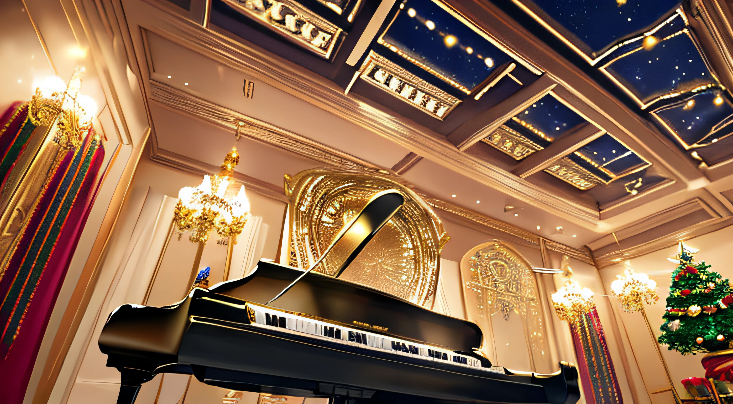 the atmosphere is fun、tome&#39;bright and airy、Incorporate elements of Christmas cheer and banter。as a musical instrument、bright piano and trumpet、jingle bells etc..、Utilize Christmas-like musical instruments。pure、Add comical sound effects and laughter、Please create a song that allows you to work while relaxing..