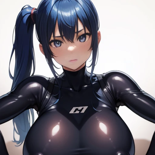 (1girl:1.4),(solo:1.4), Simple background, (Portrait:1.8),An exceptionally stunning supermodel standing at 180cm tall,showcasing incredibly ultra long gorgeous legs, ((gigantic sagging breasts, large breasts, gigantic breasts, sagging breasts)),(saggy tits:1.1),(sagging breast:1.1),(huge breasts:1.8),(tiny waist:1.1),(super tall:1.4)perfect hand,good hands,shimohirareika,shimohirareika3D,sexy pose,gravure pose,sweat,close up,(gantz power bodysuit:1.4),dof,sharp focus, hoshimachisuisei, suisei hoshimachi, blue eyes, blue hair, choker, hair between eyes, medium hair, side ponytail, star choker, (photorealisic:1.4),Best Quality,Masterpiece,Highest resolution,Raw Photo,intricated nipple detail,Realistic Skin Detail,
BREAK beautiful combat bodysuit
BREAK looking at viewer,